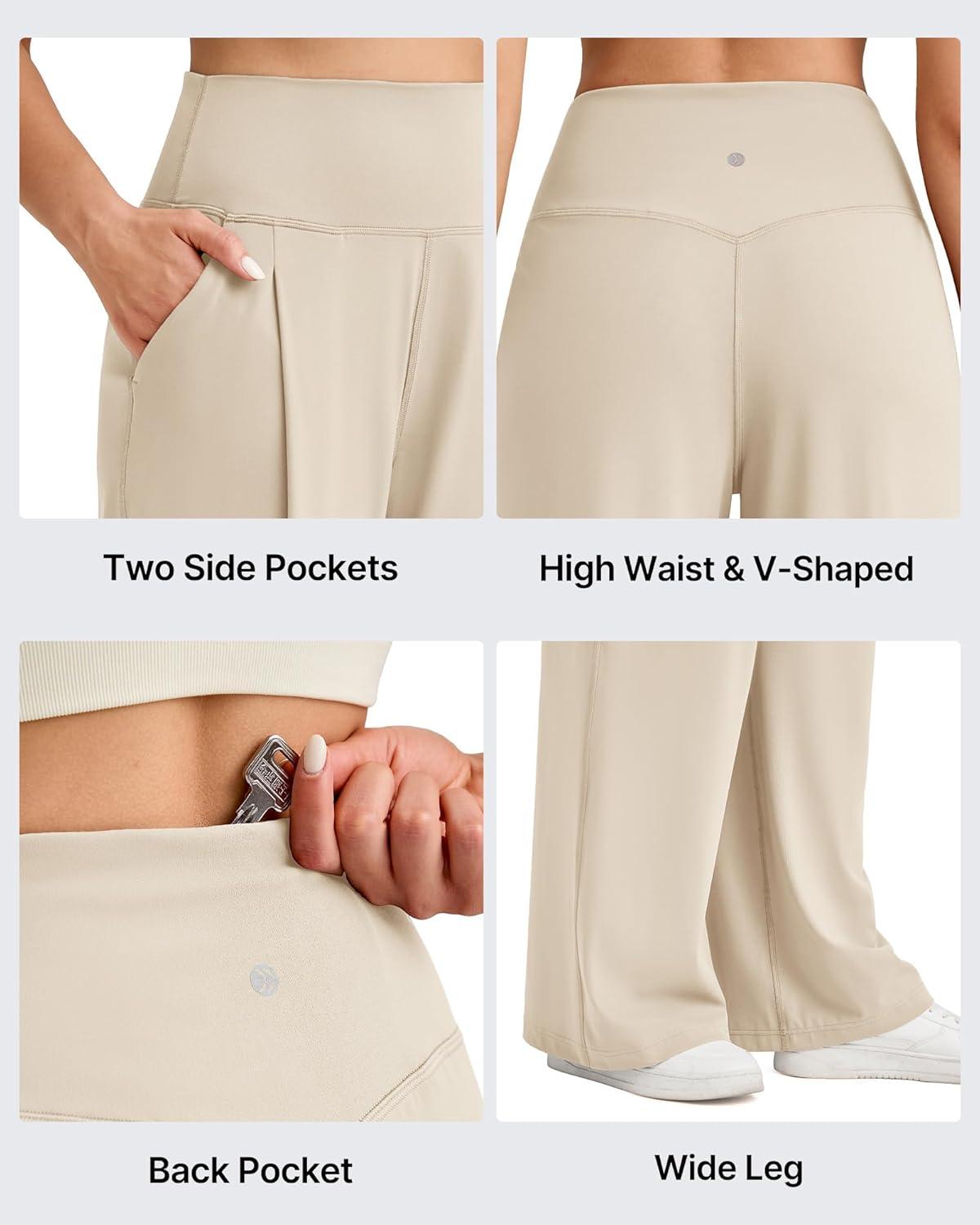 imageG4Free BareFeel High Stretch Wide Leg Pants for Women Soft High Waisted Pleated Casual Pants with Pockets 28quot30quot32quotLight Khaki