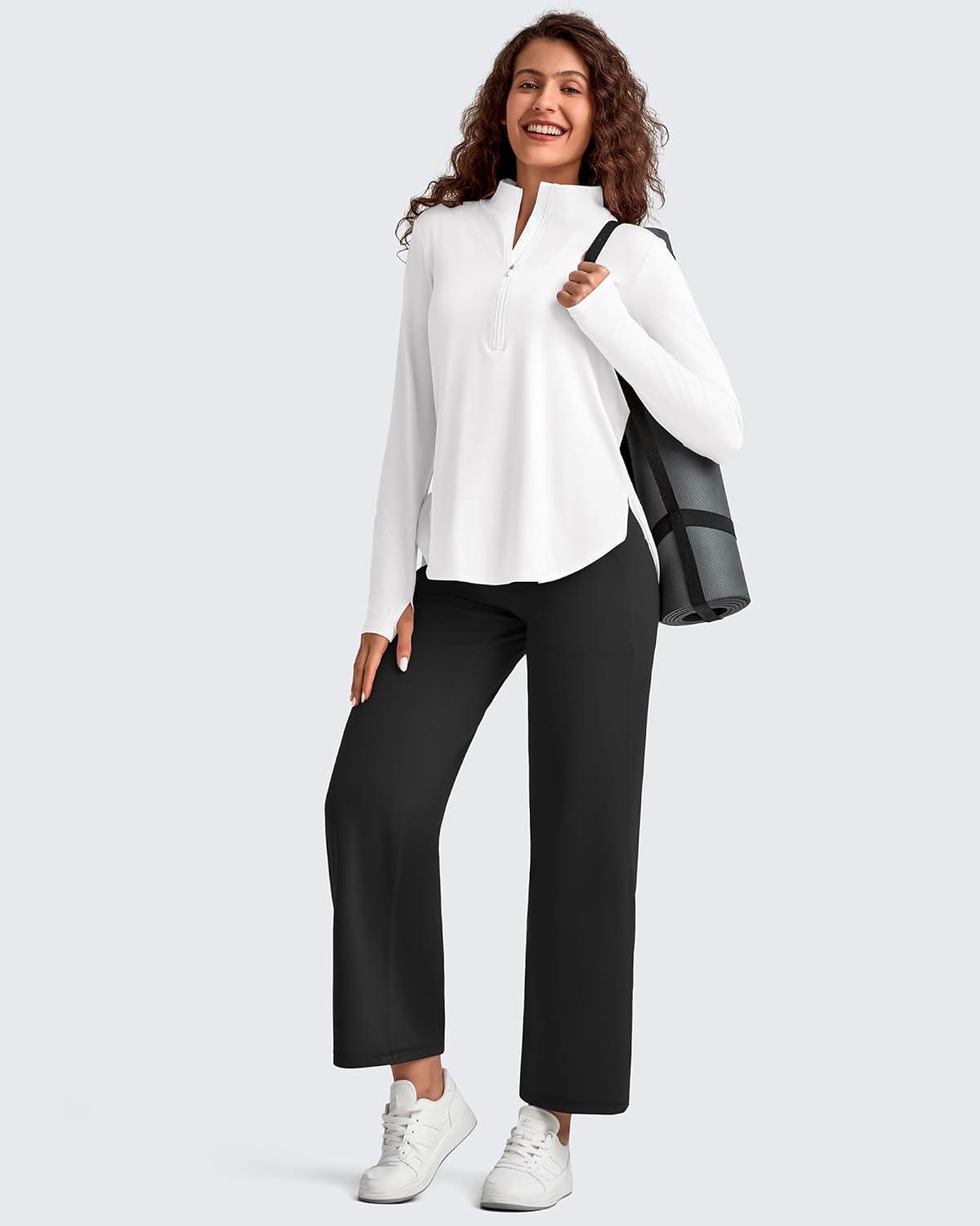 imageG4Free BareFeel High Stretch Wide Leg Yoga Pants for Women Soft High Waist Ankle Length Casual Pants with Pockets 25quot27quot29quotBlack