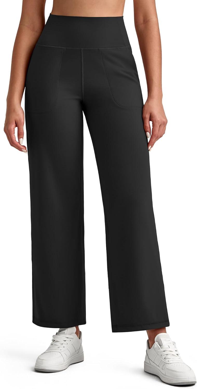 imageG4Free BareFeel High Stretch Wide Leg Yoga Pants for Women Soft High Waist Ankle Length Casual Pants with Pockets 25quot27quot29quotBlack
