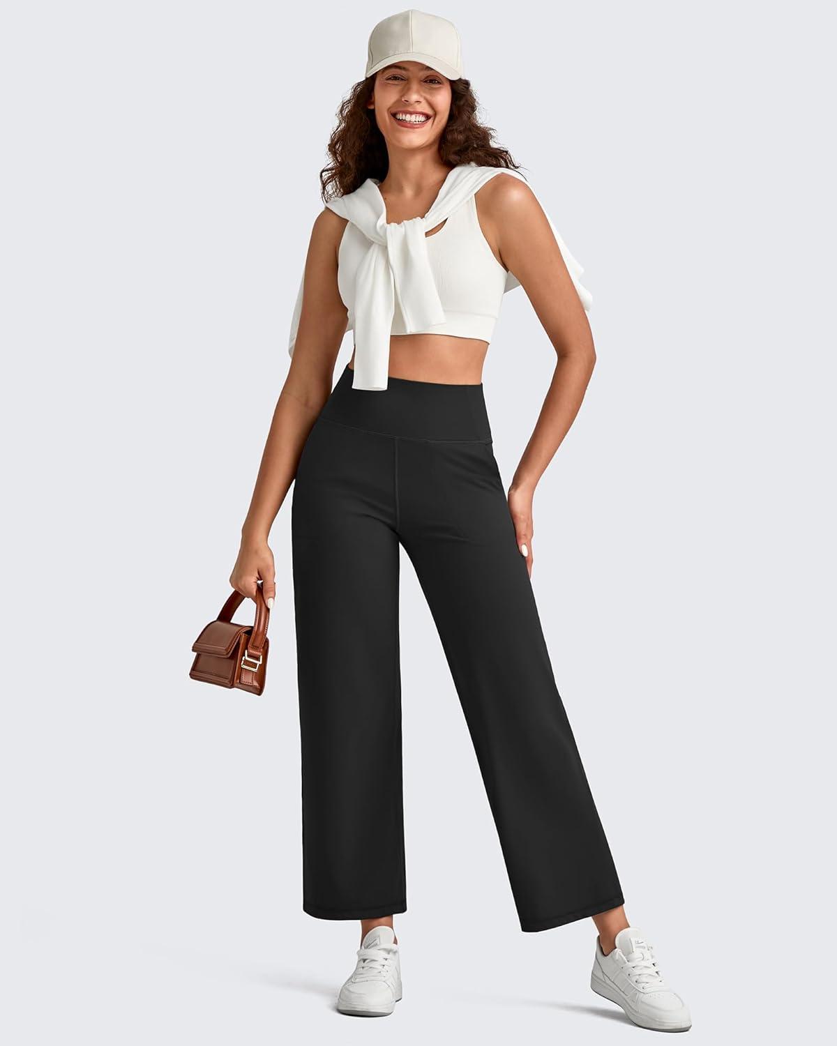 imageG4Free BareFeel High Stretch Wide Leg Yoga Pants for Women Soft High Waist Ankle Length Casual Pants with Pockets 25quot27quot29quotBlack