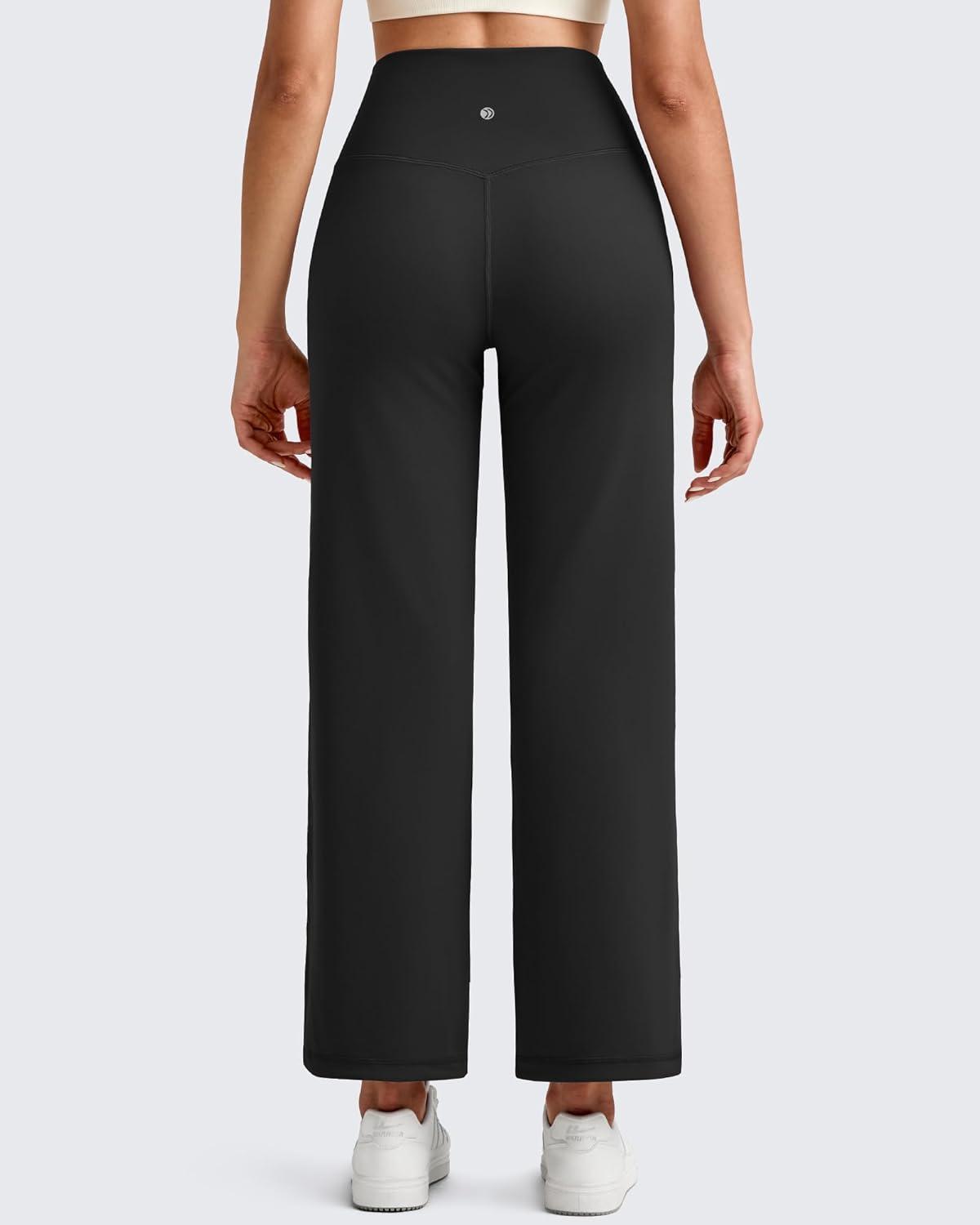 imageG4Free BareFeel High Stretch Wide Leg Yoga Pants for Women Soft High Waist Ankle Length Casual Pants with Pockets 25quot27quot29quotBlack