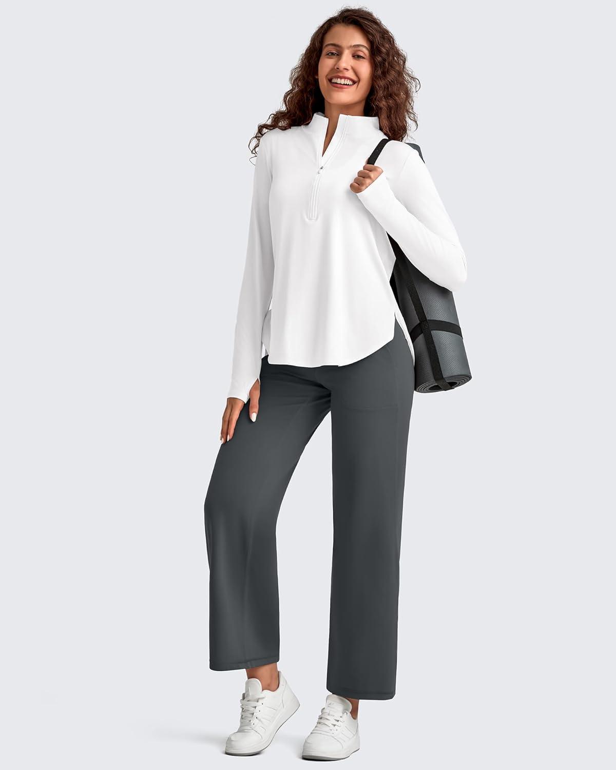 imageG4Free BareFeel High Stretch Wide Leg Yoga Pants for Women Soft High Waist Ankle Length Casual Pants with Pockets 25quot27quot29quotDark Gray
