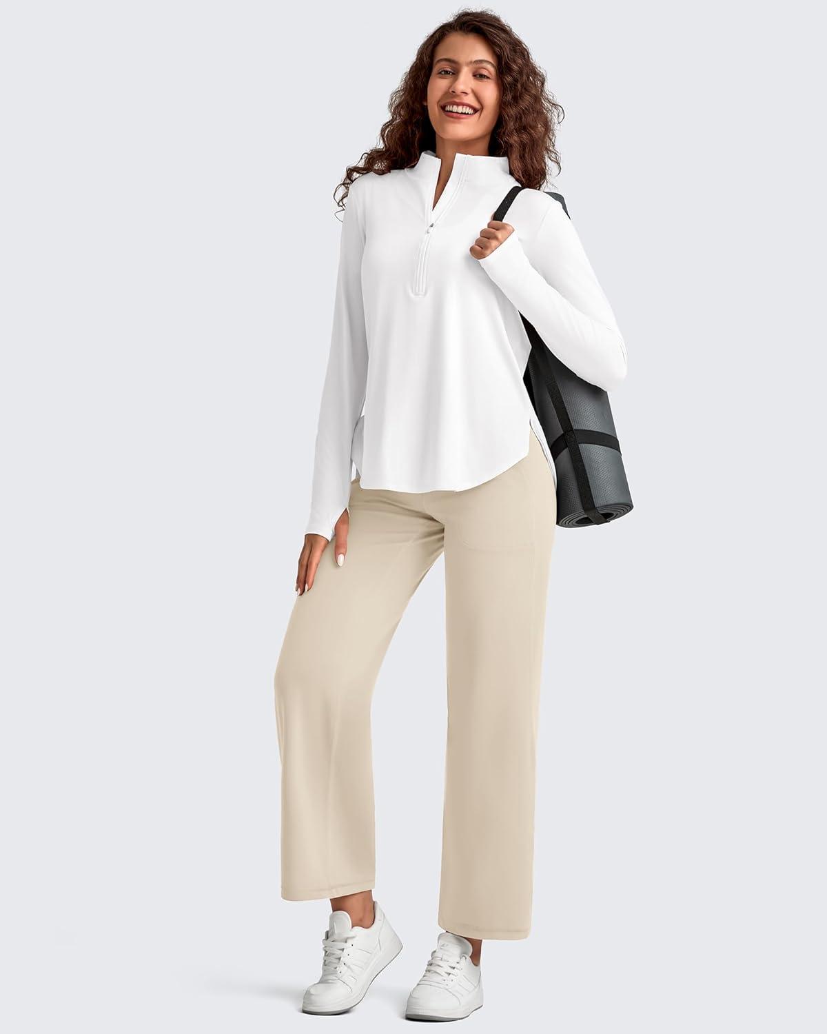 imageG4Free BareFeel High Stretch Wide Leg Yoga Pants for Women Soft High Waist Ankle Length Casual Pants with Pockets 25quot27quot29quotLight Khaki