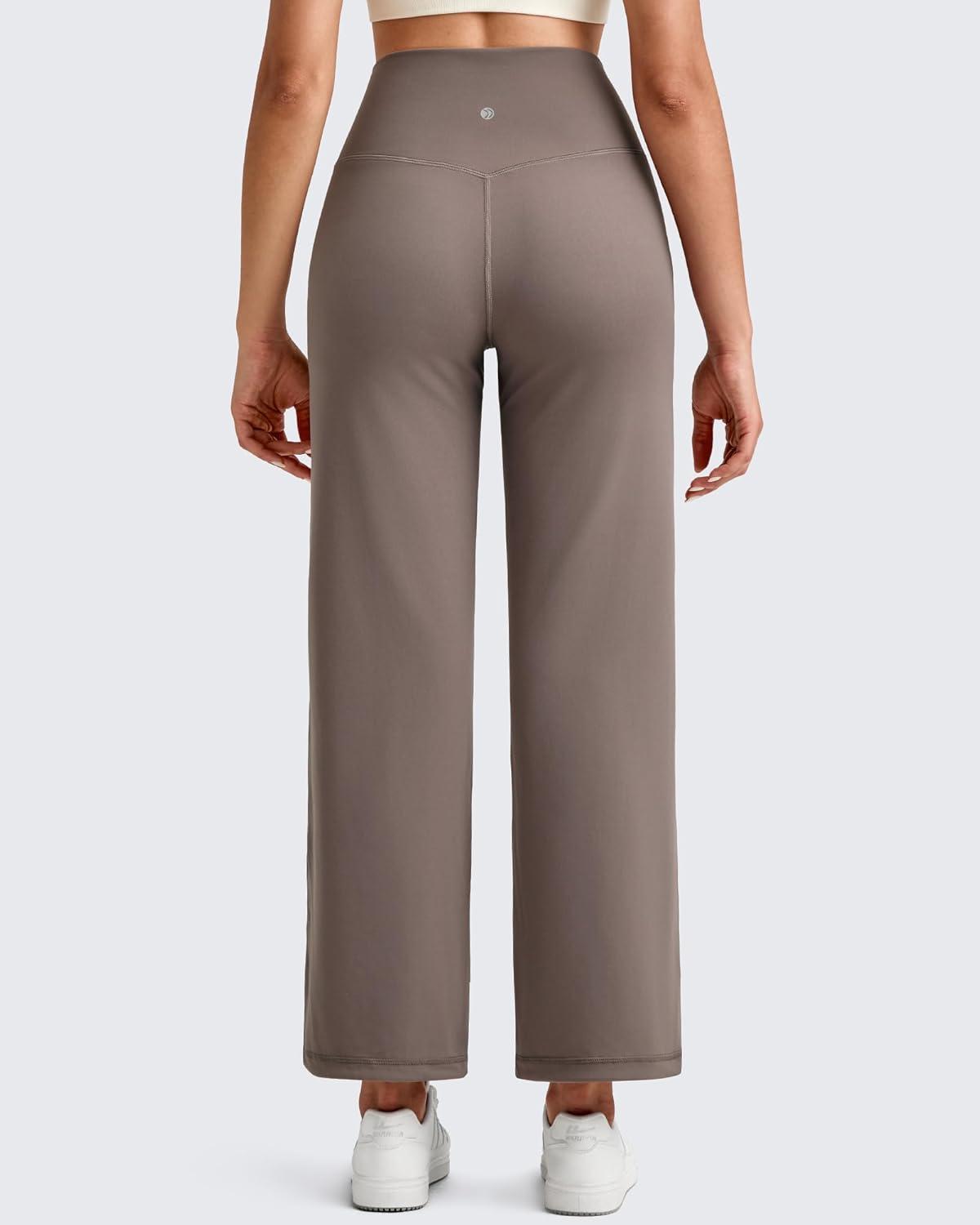 imageG4Free BareFeel High Stretch Wide Leg Yoga Pants for Women Soft High Waist Ankle Length Casual Pants with Pockets 25quot27quot29quotTaupe