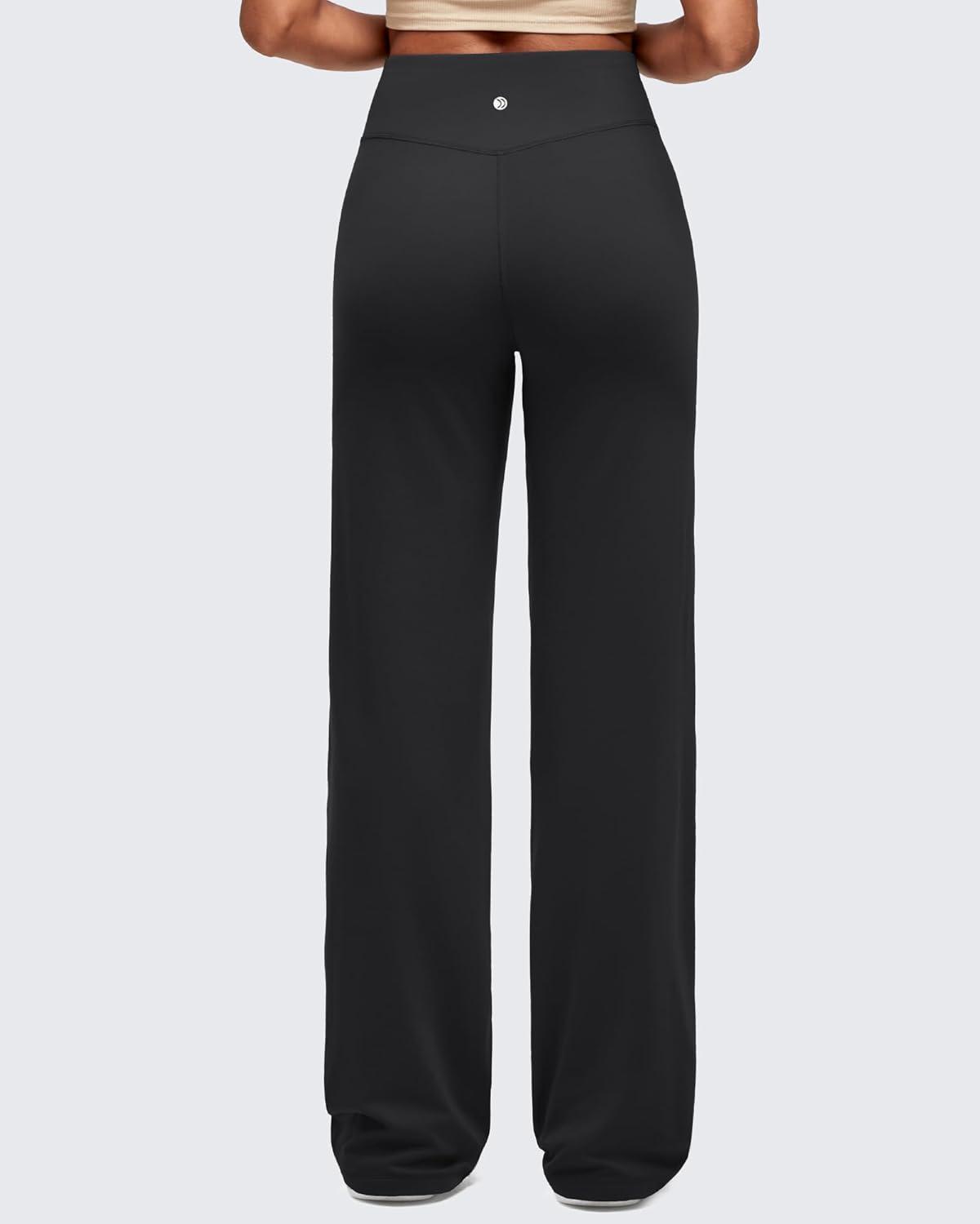 imageG4Free BareFeel High Stretch Women Wide Leg Yoga Pants Cross Waist Casual Trousers with Zipper Pockets 29quot31quot33quotBlack