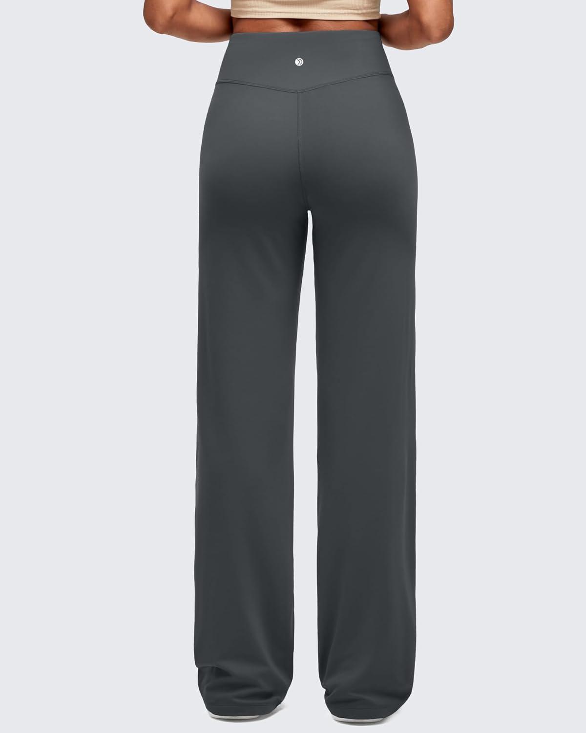 imageG4Free BareFeel High Stretch Women Wide Leg Yoga Pants Cross Waist Casual Trousers with Zipper Pockets 29quot31quot33quotDark Gray