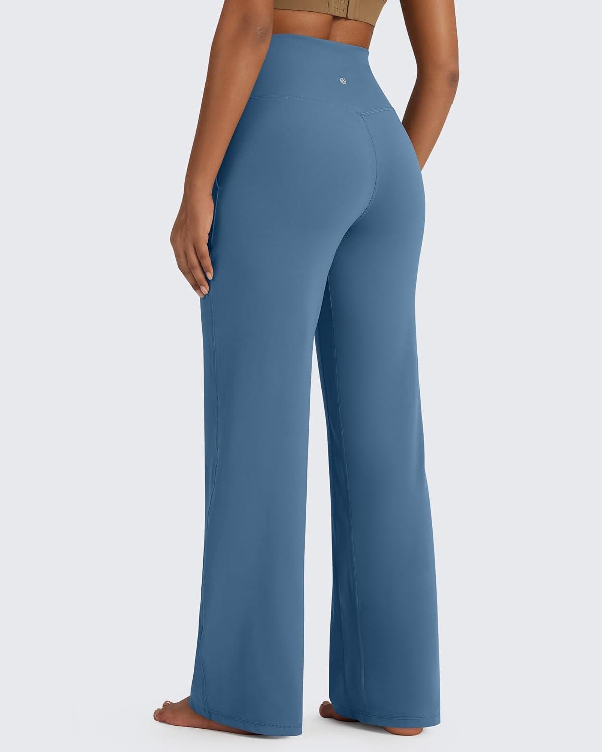 imageG4Free BareFeel High Stretch Yoga Pants Women Soft High Waisted Casual Wide Leg Pants with PocketsBlue Gray