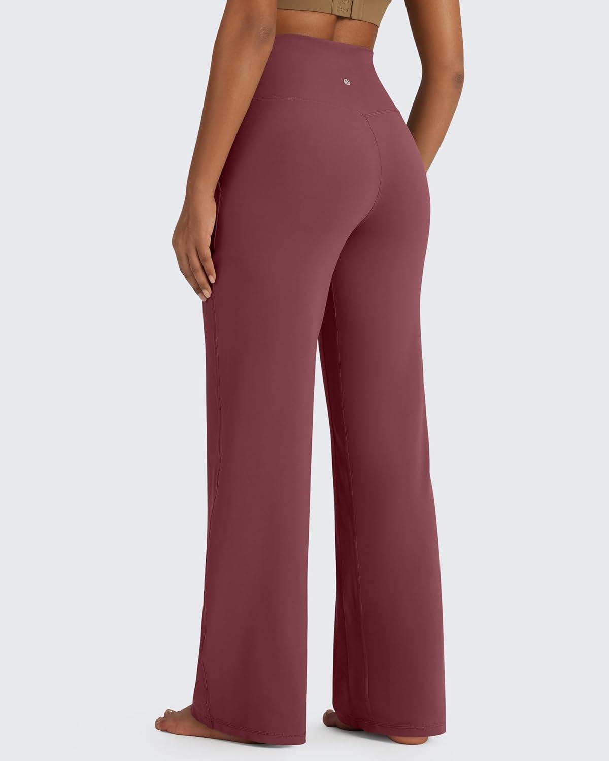 imageG4Free BareFeel High Stretch Yoga Pants Women Soft High Waisted Casual Wide Leg Pants with PocketsDark Burgundy