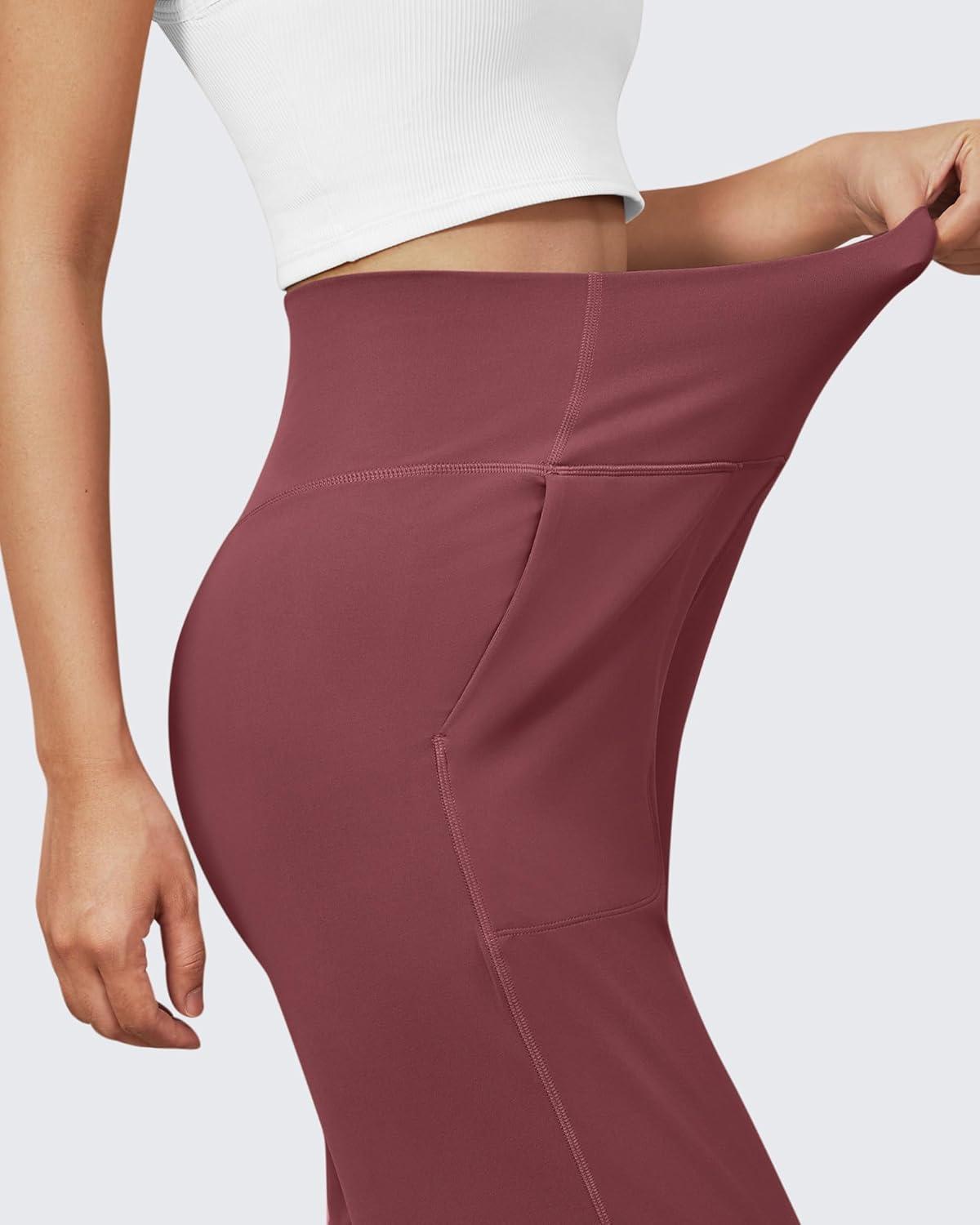 imageG4Free BareFeel High Stretch Yoga Pants Women Soft High Waisted Casual Wide Leg Pants with PocketsDark Burgundy