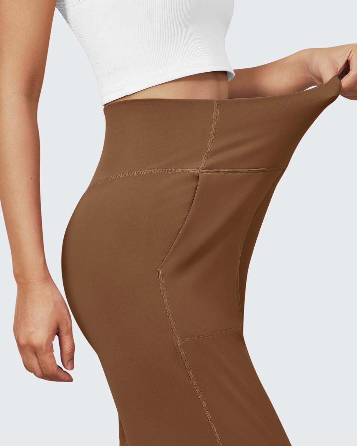 imageG4Free BareFeel High Stretch Yoga Pants Women Soft High Waisted Casual Wide Leg Pants with PocketsDark Coffee