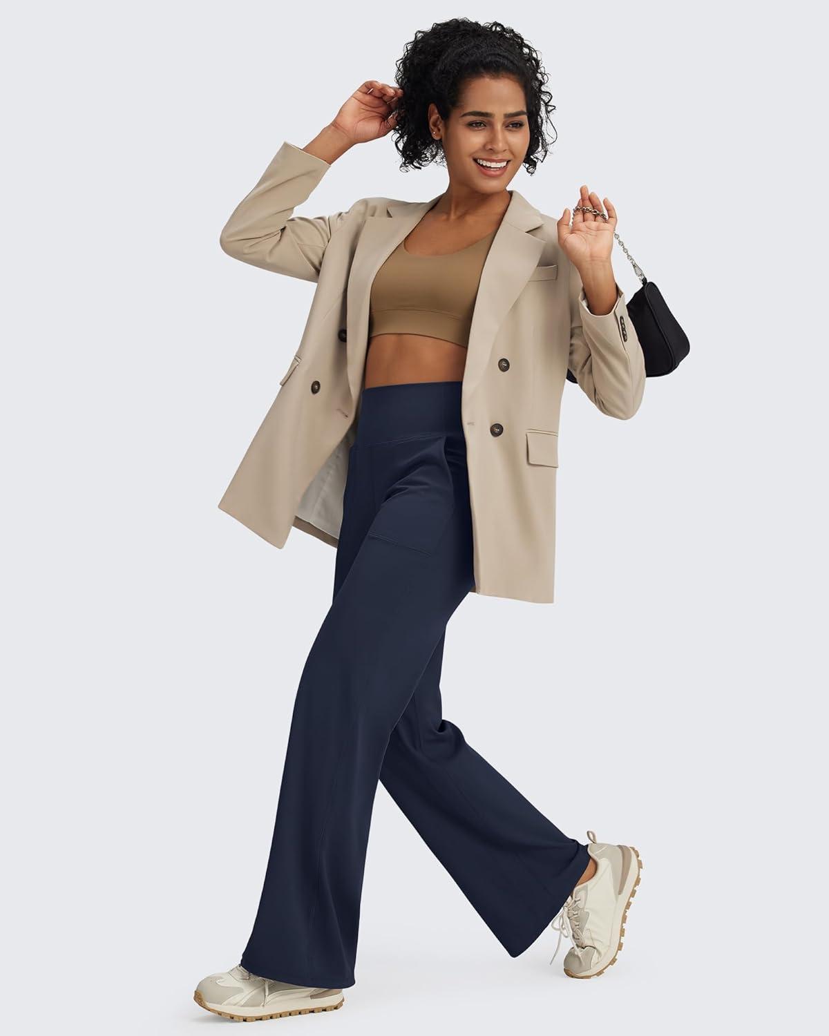 imageG4Free BareFeel High Stretch Yoga Pants Women Soft High Waisted Casual Wide Leg Pants with PocketsDark Navy