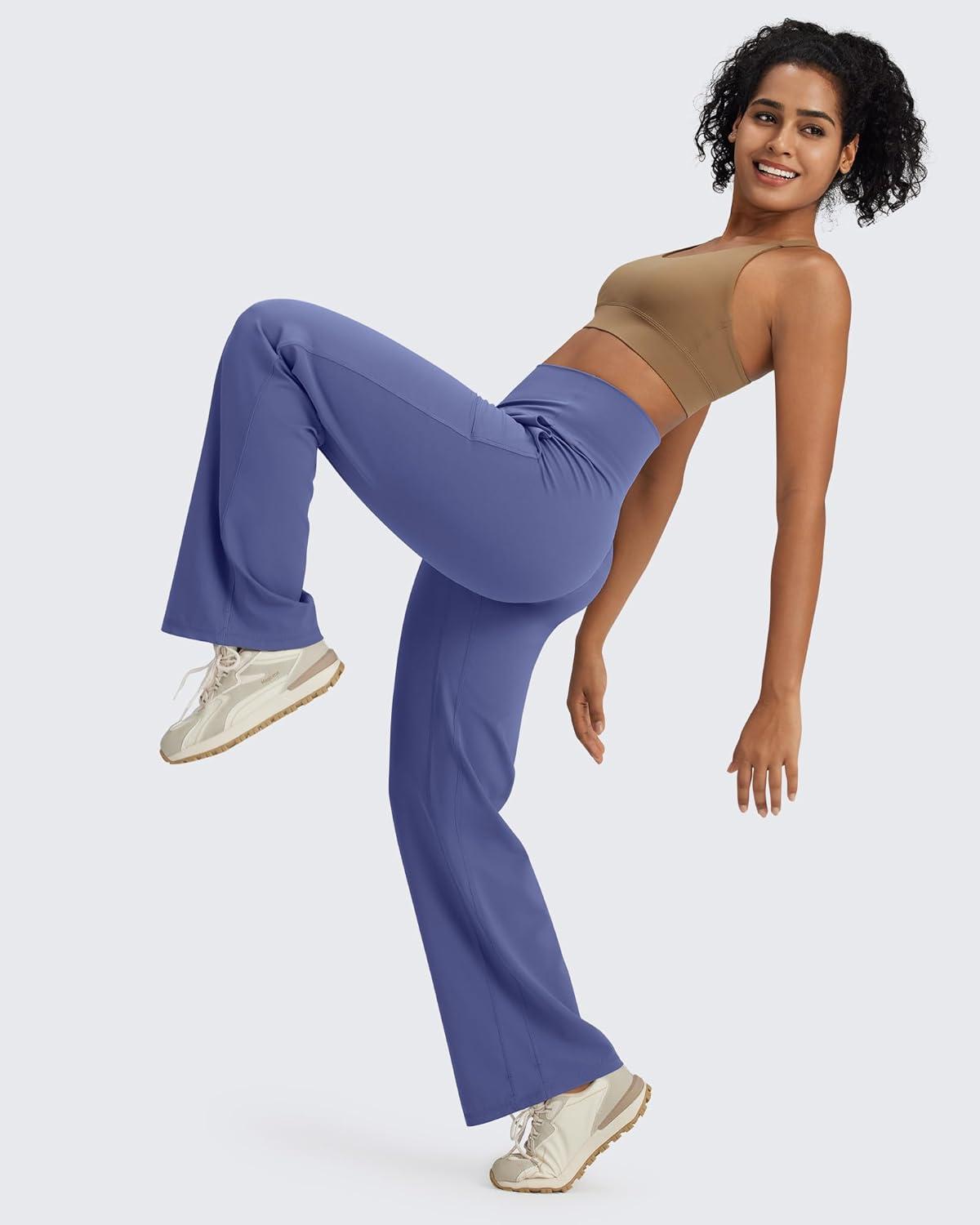 imageG4Free BareFeel High Stretch Yoga Pants Women Soft High Waisted Casual Wide Leg Pants with PocketsDusky Purple