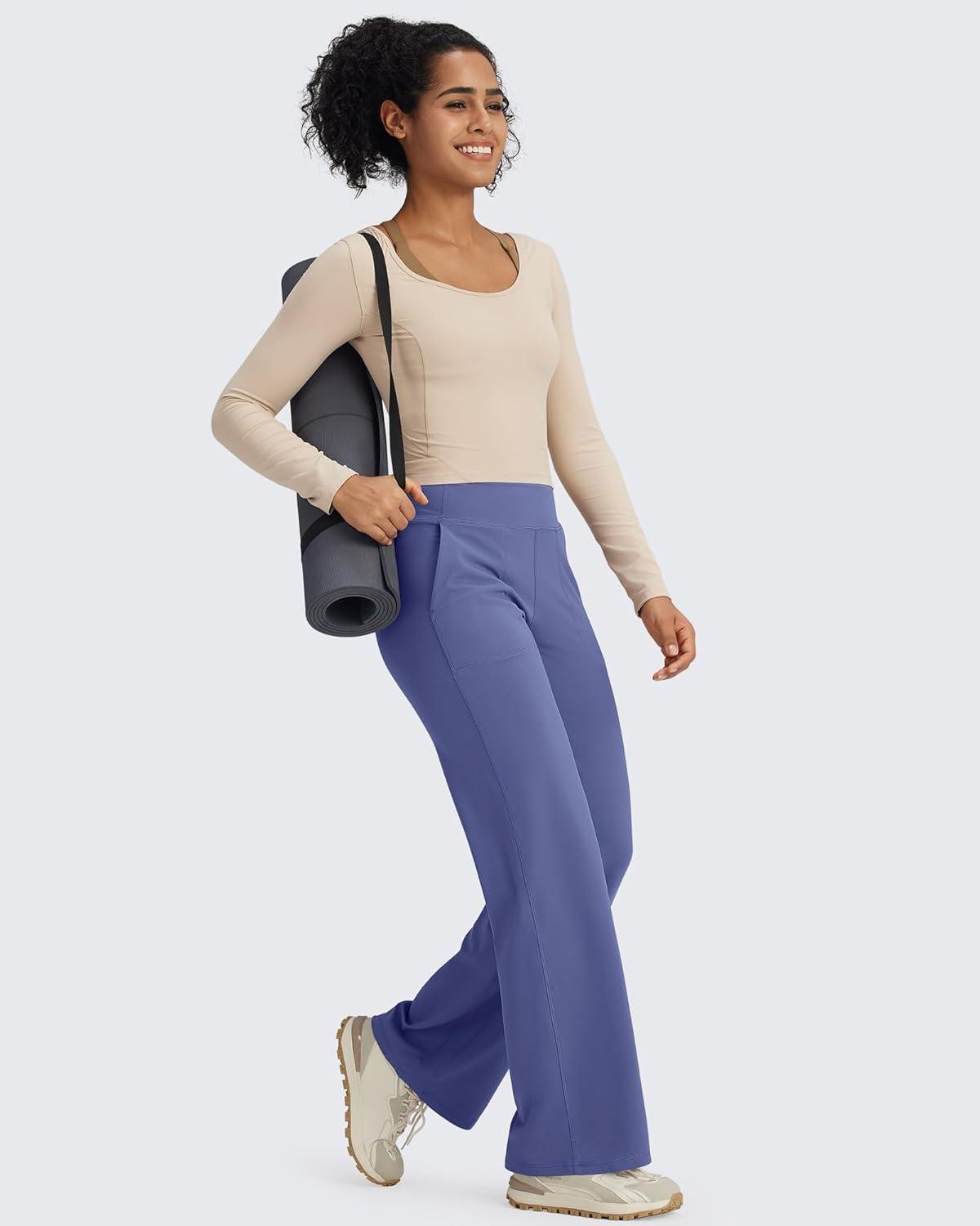 imageG4Free BareFeel High Stretch Yoga Pants Women Soft High Waisted Casual Wide Leg Pants with PocketsDusky Purple