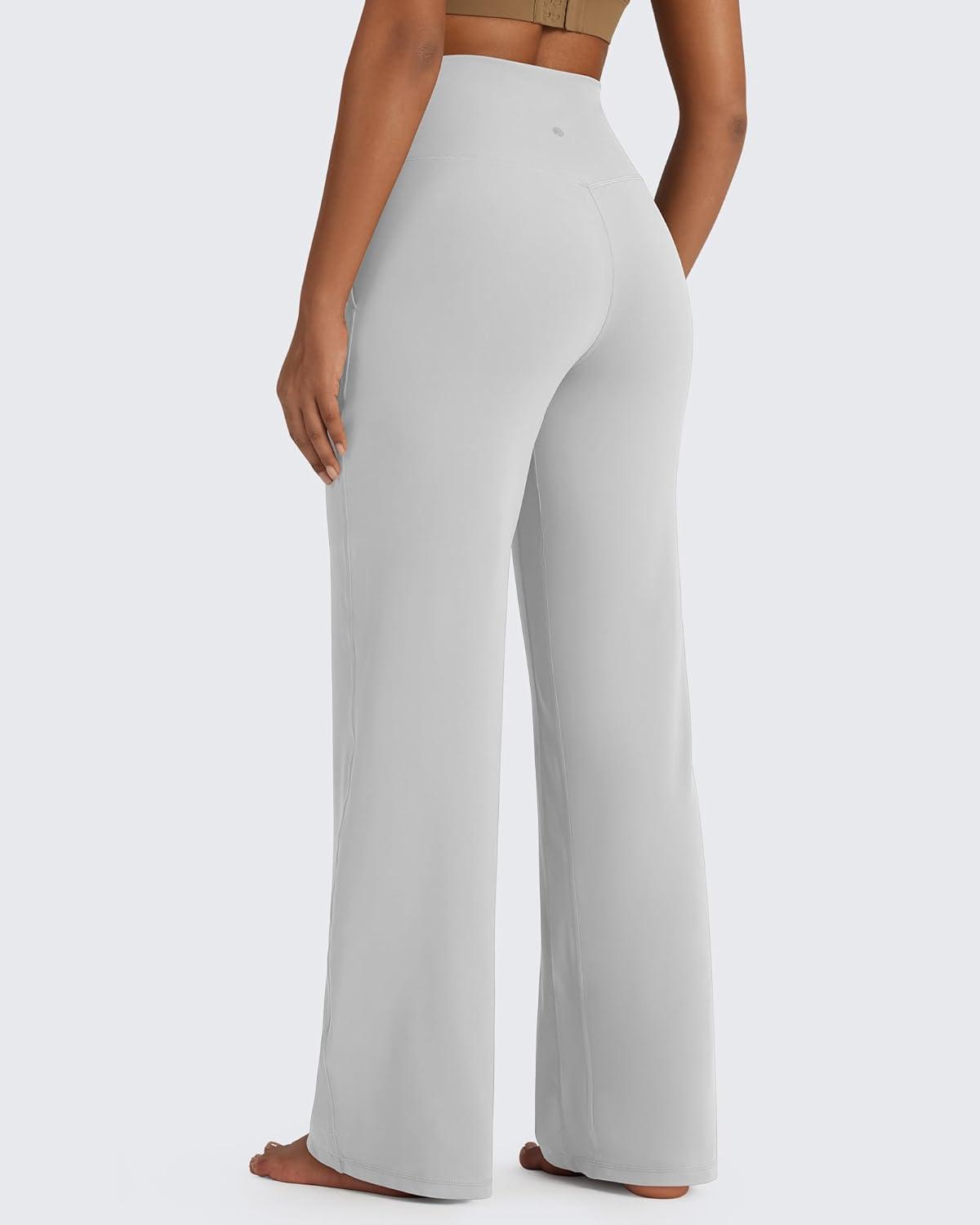 imageG4Free BareFeel High Stretch Yoga Pants Women Soft High Waisted Casual Wide Leg Pants with PocketsLight Gray
