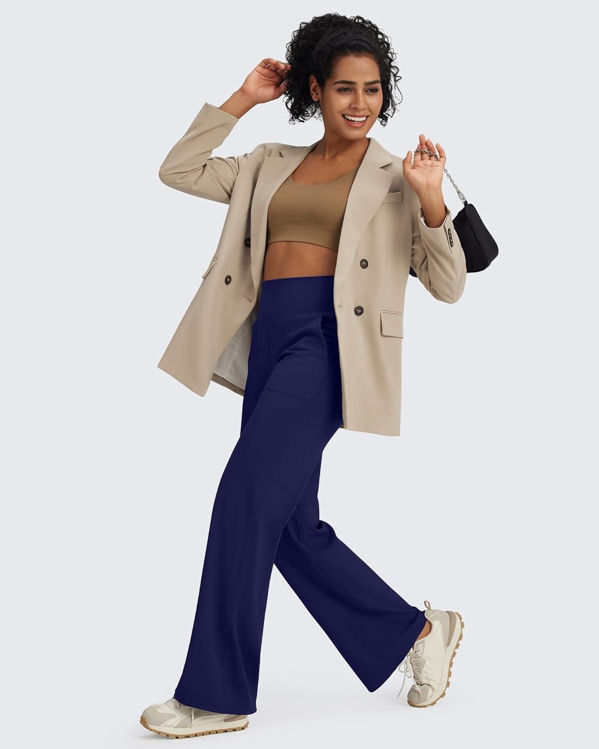 imageG4Free BareFeel High Stretch Yoga Pants Women Soft High Waisted Casual Wide Leg Pants with PocketsRoyal Blue