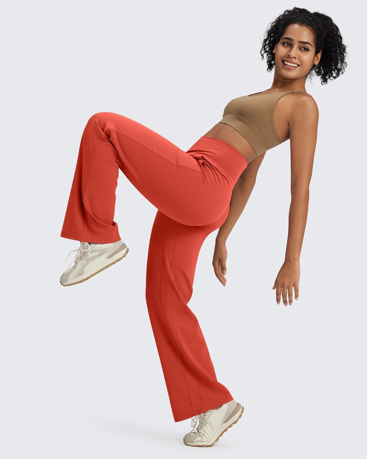 imageG4Free BareFeel High Stretch Yoga Pants Women Soft High Waisted Casual Wide Leg Pants with PocketsRust Orange