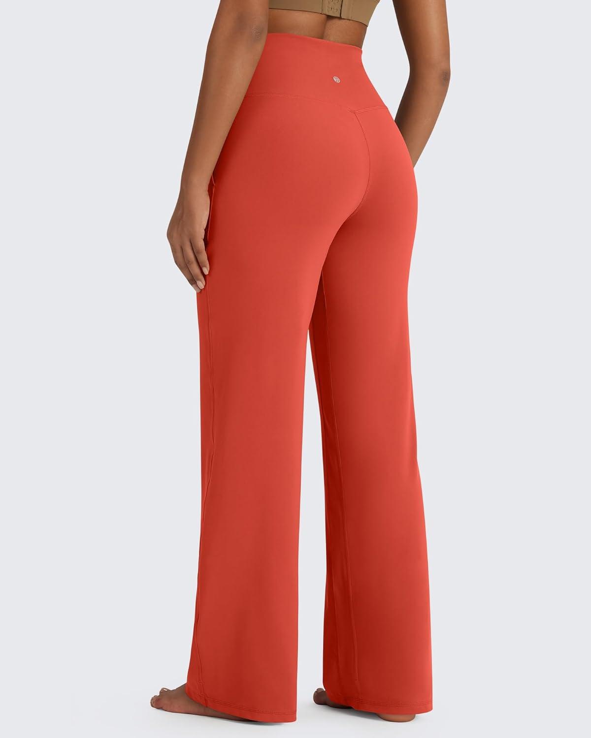 imageG4Free BareFeel High Stretch Yoga Pants Women Soft High Waisted Casual Wide Leg Pants with PocketsRust Orange
