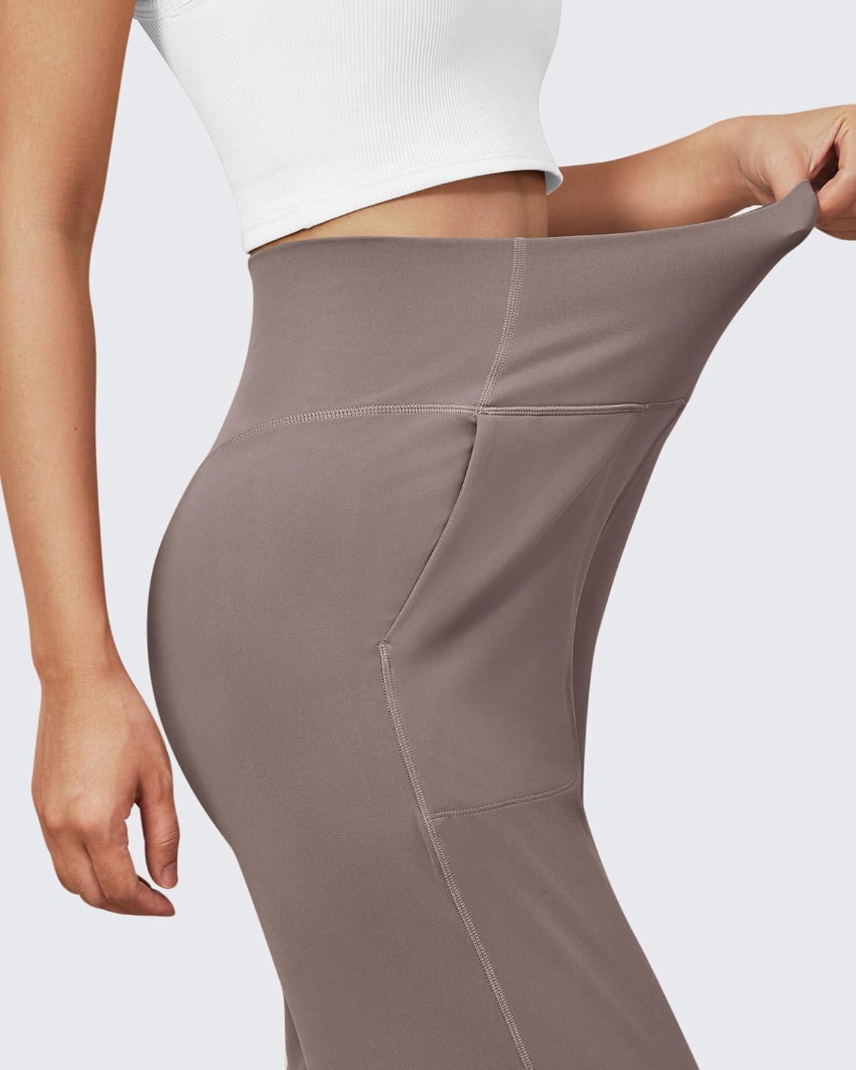 imageG4Free BareFeel High Stretch Yoga Pants Women Soft High Waisted Casual Wide Leg Pants with PocketsTaupe