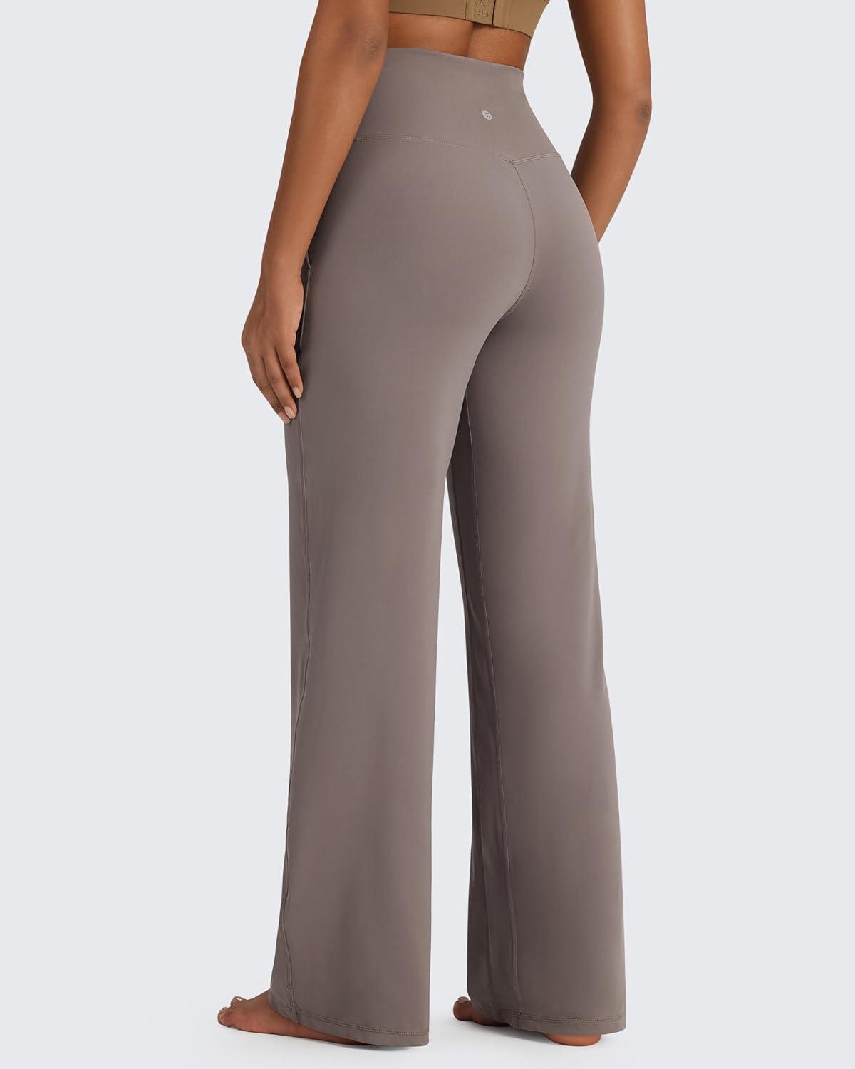 imageG4Free BareFeel High Stretch Yoga Pants Women Soft High Waisted Casual Wide Leg Pants with PocketsTaupe