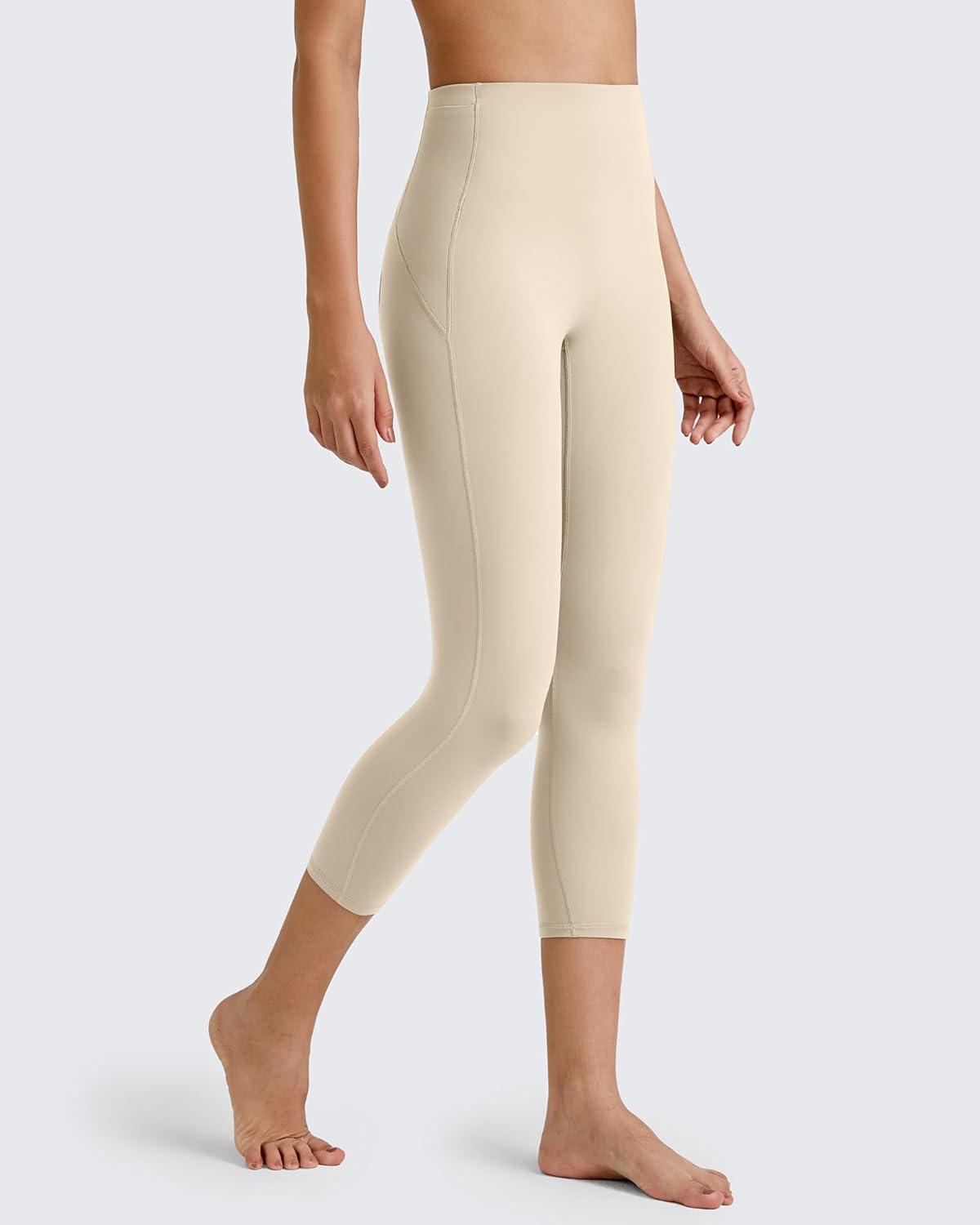 imageG4Free BareFeel High Waisted ClassicSeamless Lounge Leggings Soft Workout Yoga Pants for Women with Pockets 20quot25quot27quot29quotLight Khakiseamless