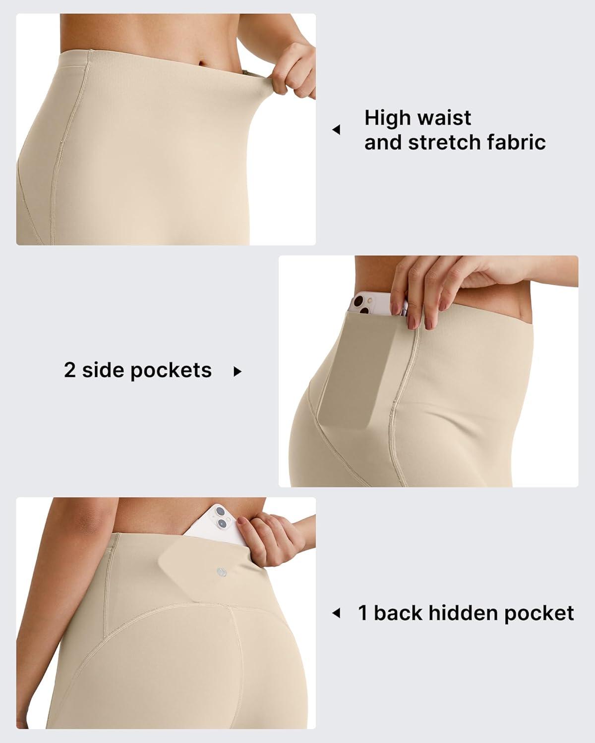 imageG4Free BareFeel High Waisted ClassicSeamless Lounge Leggings Soft Workout Yoga Pants for Women with Pockets 20quot25quot27quot29quotLight Khakiseamless