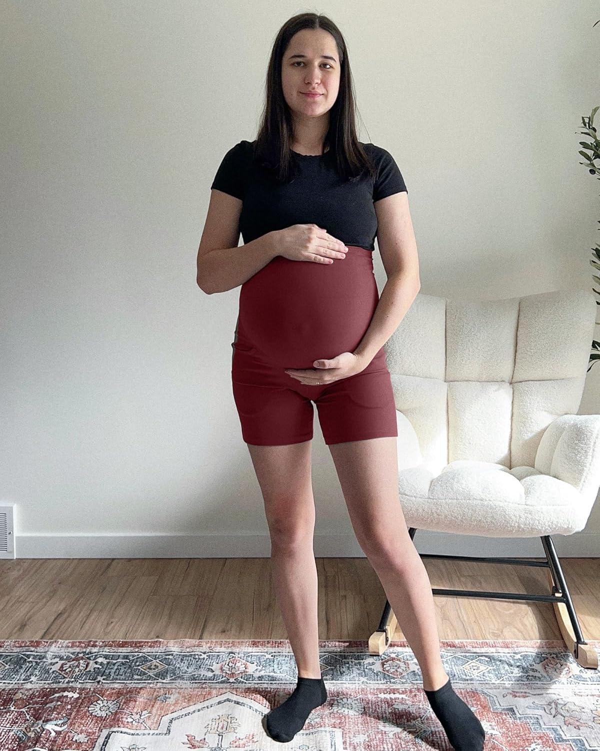 imageG4Free BareFeel Maternity Athletic Shorts with Pockets Over The Belly Workout Pants Comfy Summer Pregnancy ClothesDark Burgundy