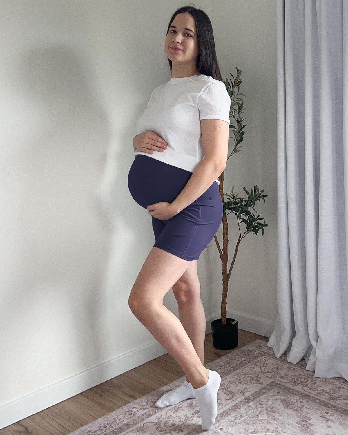 imageG4Free BareFeel Maternity Athletic Shorts with Pockets Over The Belly Workout Pants Comfy Summer Pregnancy ClothesRoyal Blue