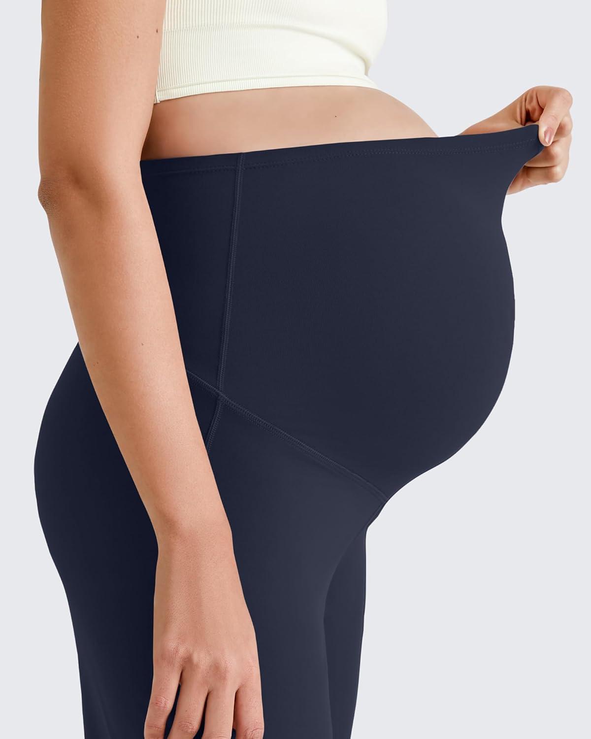 imageG4Free BareFeel Maternity Dress Yoga Pants Over The Belly Stretchy Work Slack Pregnancy Wide Leg Lounge TrousersDark Blue