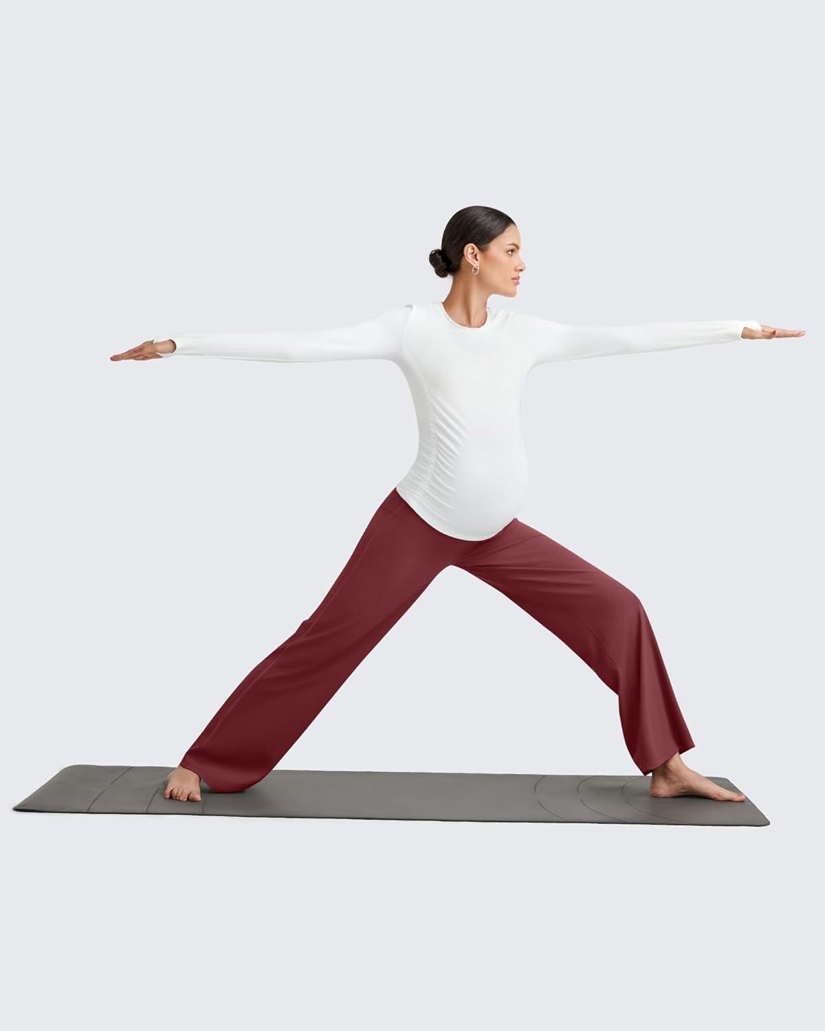 imageG4Free BareFeel Maternity Dress Yoga Pants Over The Belly Stretchy Work Slack Pregnancy Wide Leg Lounge TrousersDark Burgundy