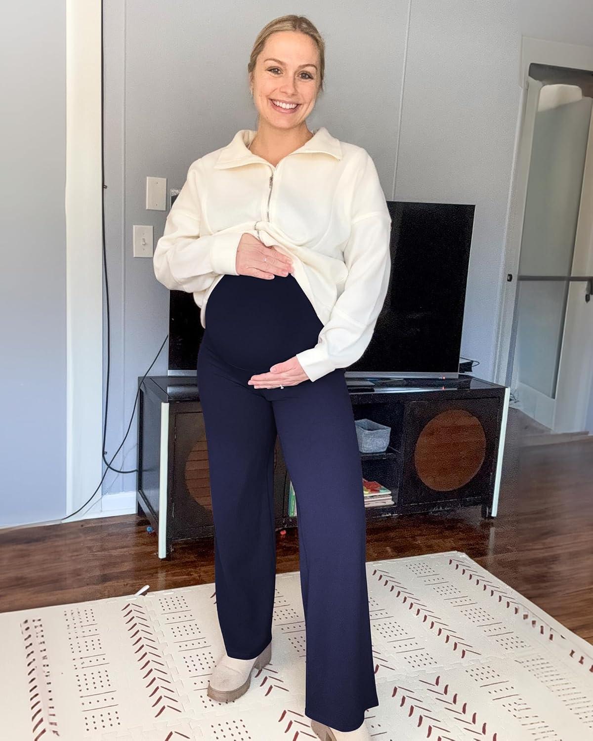 imageG4Free BareFeel Maternity Dress Yoga Pants Over The Belly Stretchy Work Slack Pregnancy Wide Leg Lounge TrousersRoyal Blue