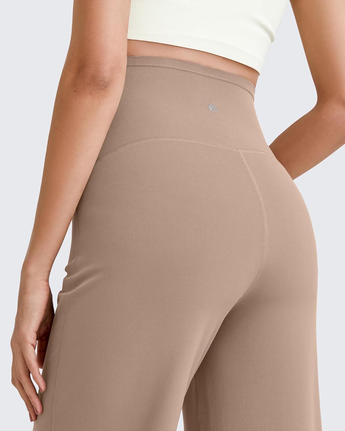 imageG4Free BareFeel Maternity Dress Yoga Pants Over The Belly Stretchy Work Slack Pregnancy Wide Leg Lounge TrousersToffee