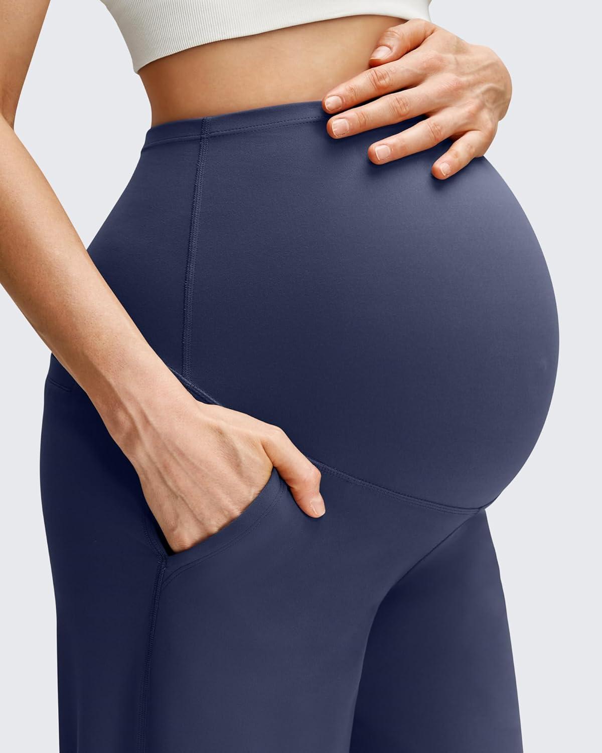 imageG4Free BareFeel Maternity Dress Yoga Pants with Pockets Over The Belly Stretchy Work Slack Pregnancy Wide Leg Casual TrousersRoyal Blue