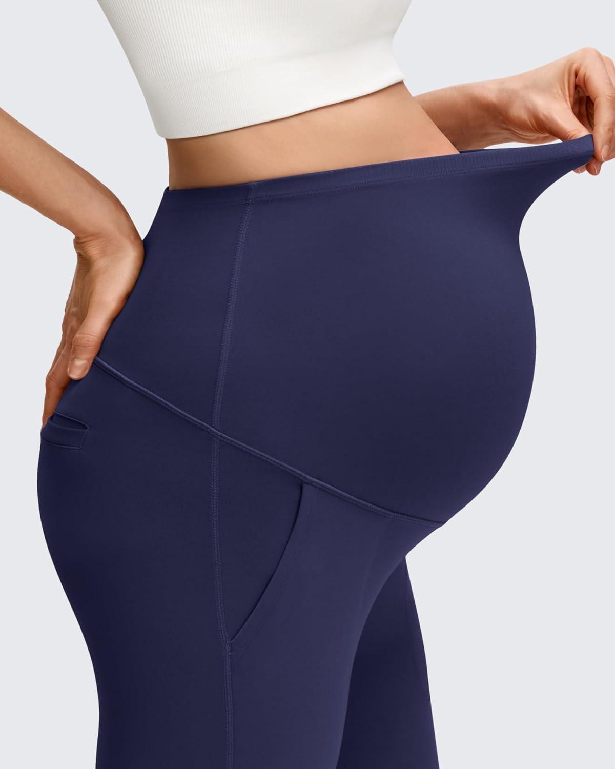imageG4Free BareFeel Maternity Flare Leggings with Pockets Over The Belly Yoga Pregnancy Casual Dress Pants for WorkRoyal Blue