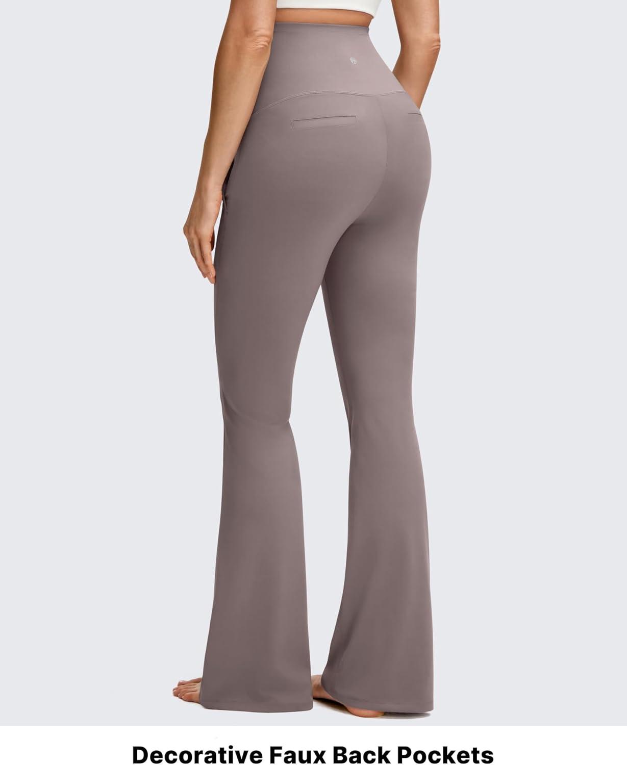 imageG4Free BareFeel Maternity Flare Leggings with Pockets Over The Belly Yoga Pregnancy Casual Dress Pants for WorkTaupe