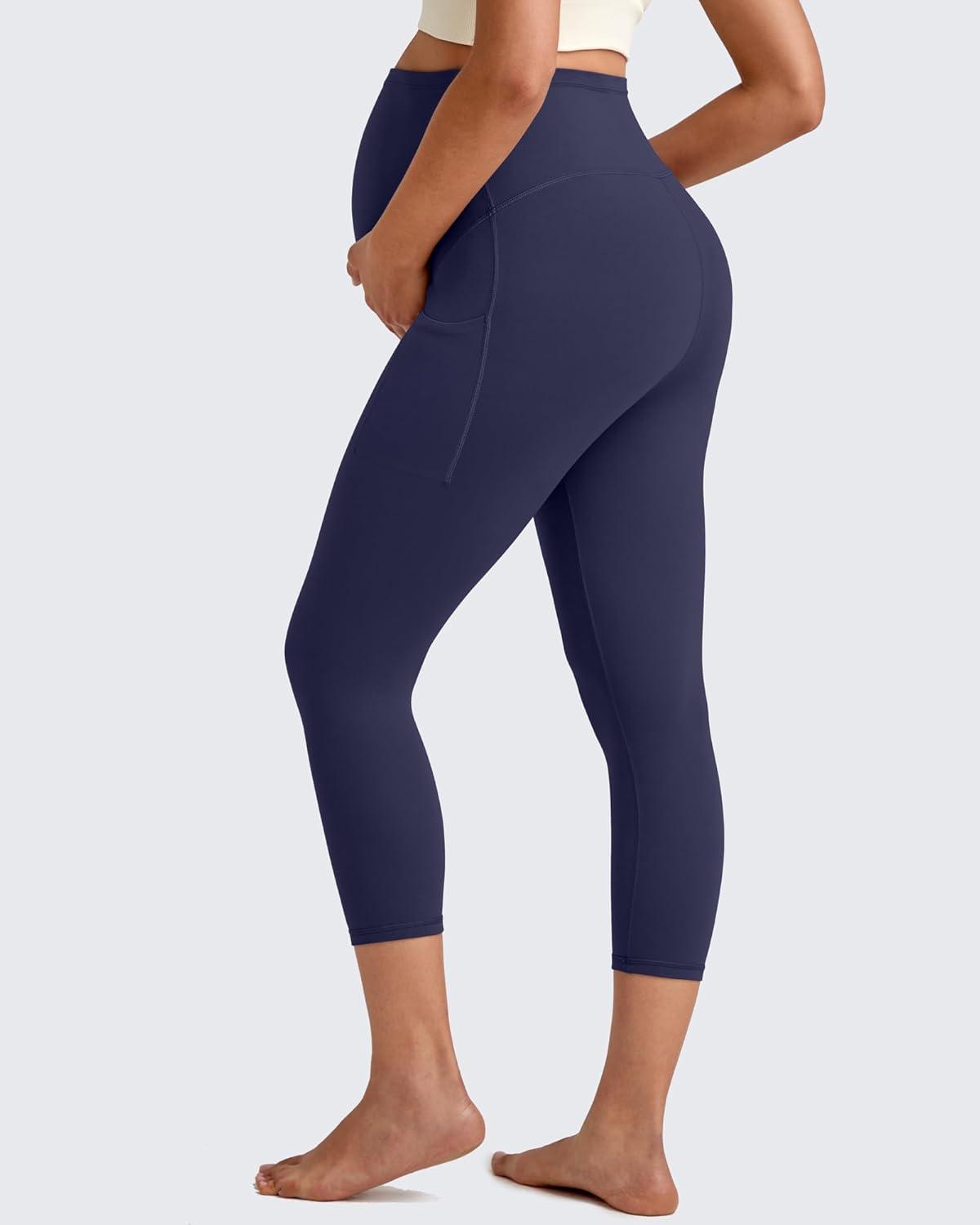 imageG4Free BareFeel Maternity Leggings with Pockets Over The Belly Stretchy Workout Yoga Pregnancy Capri PantsRoyal Blue