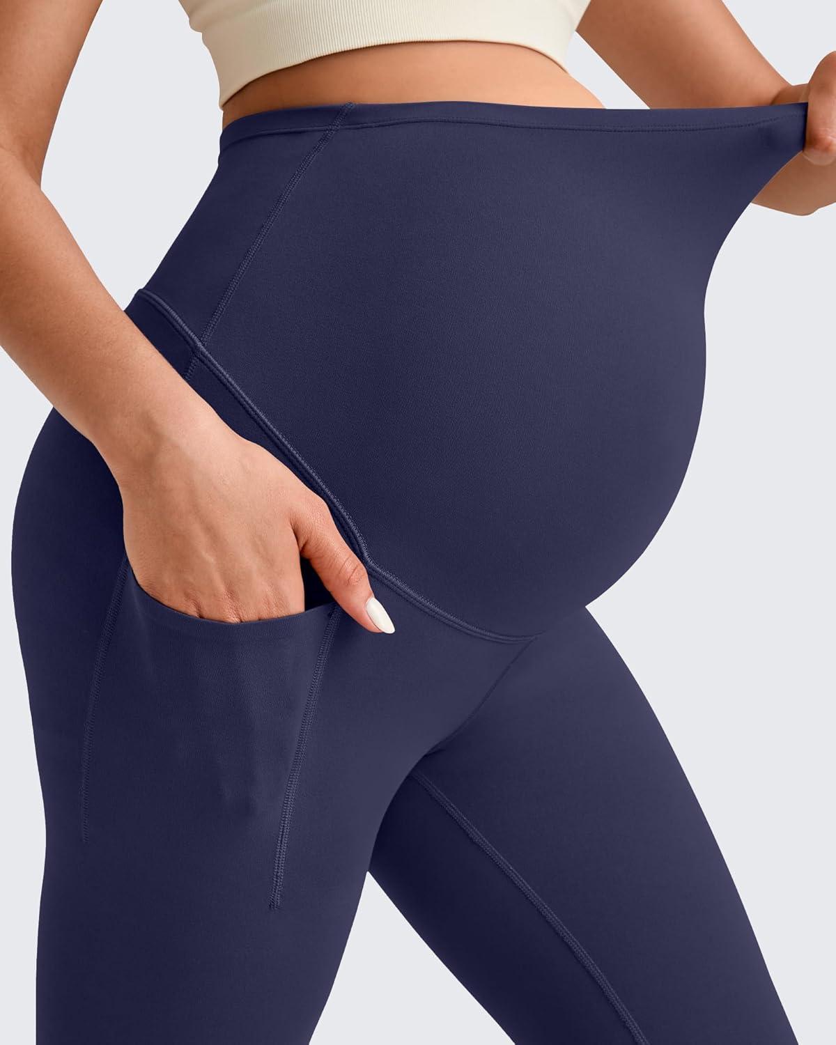 imageG4Free BareFeel Maternity Leggings with Pockets Over The Belly Stretchy Workout Yoga Pregnancy Capri PantsRoyal Blue