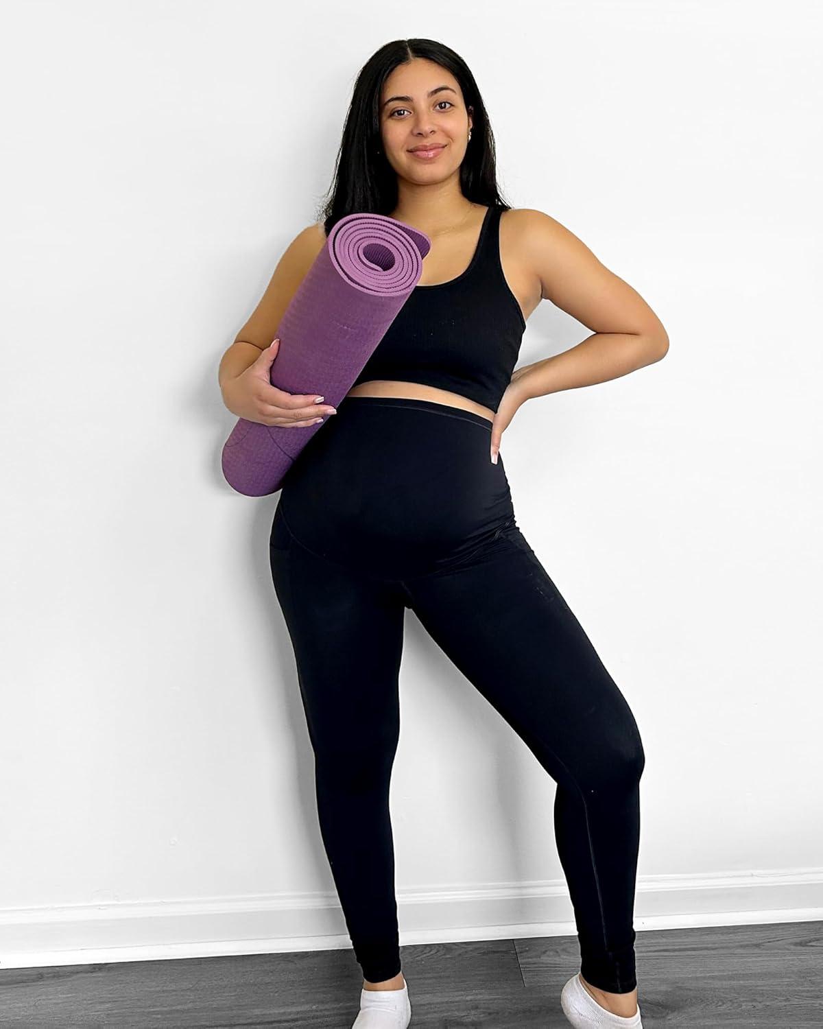 imageG4Free BareFeel Maternity Leggings with Pockets Over The Belly Stretchy Workout Yoga Pregnancy PantsBlack