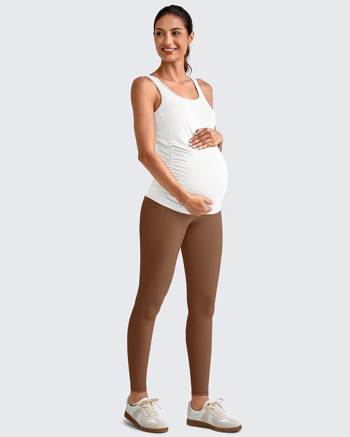 imageG4Free BareFeel Maternity Leggings with Pockets Over The Belly Stretchy Workout Yoga Pregnancy PantsDark Coffee