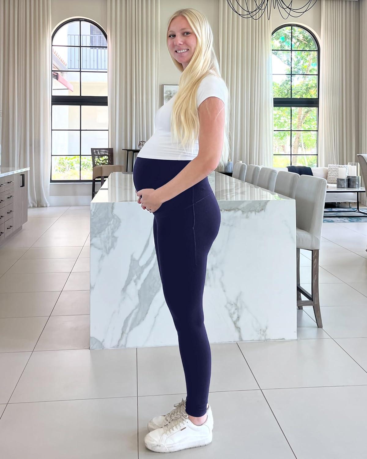 imageG4Free BareFeel Maternity Leggings with Pockets Over The Belly Stretchy Workout Yoga Pregnancy PantsRoyal Blue