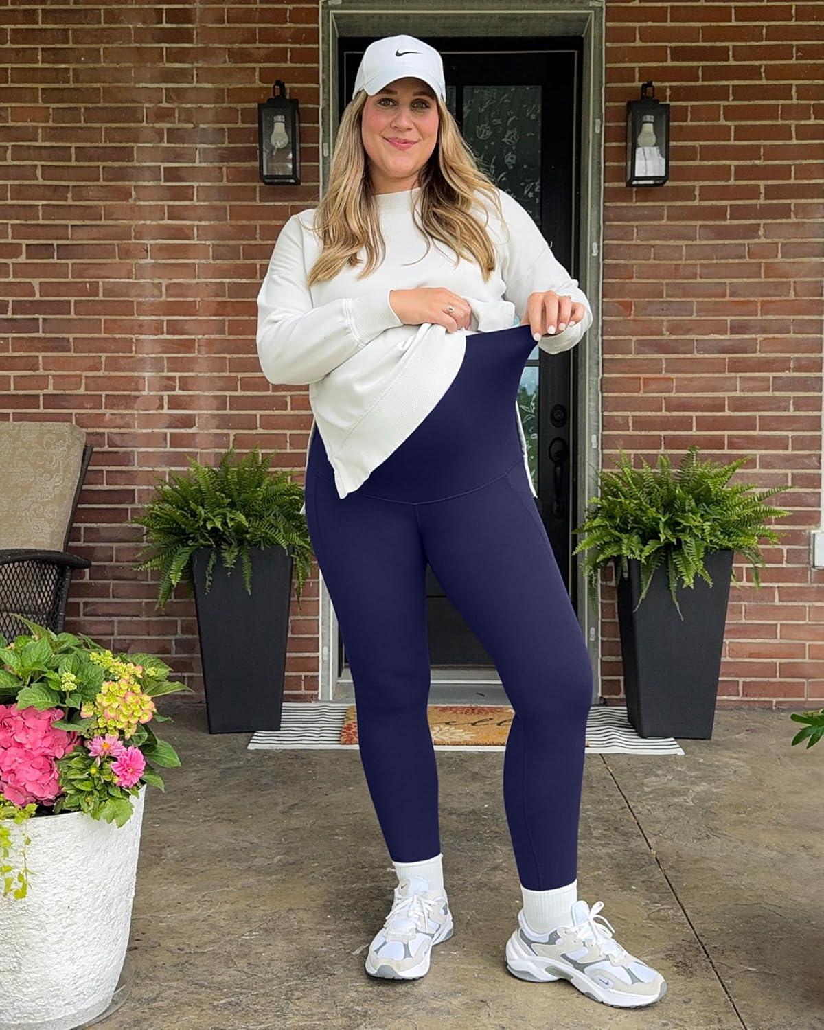 imageG4Free BareFeel Maternity Leggings with Pockets Over The Belly Stretchy Workout Yoga Pregnancy PantsRoyal Blue
