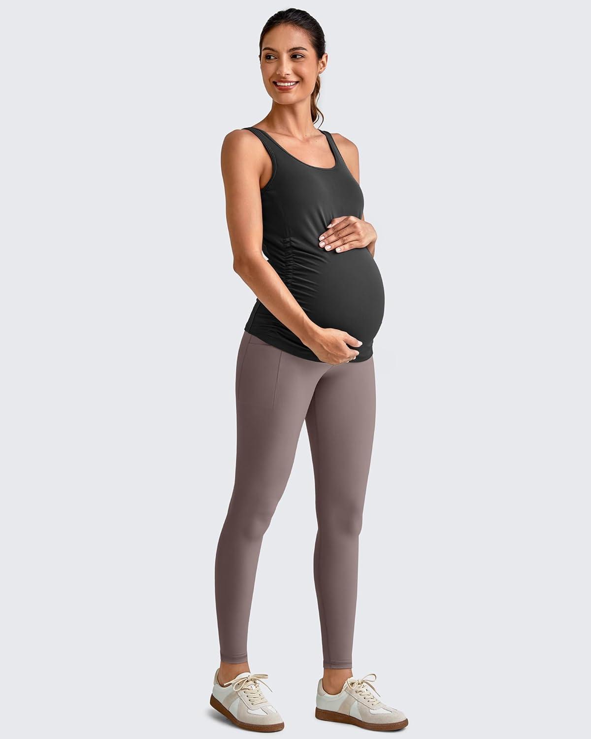 imageG4Free BareFeel Maternity Leggings with Pockets Over The Belly Stretchy Workout Yoga Pregnancy PantsTaupe