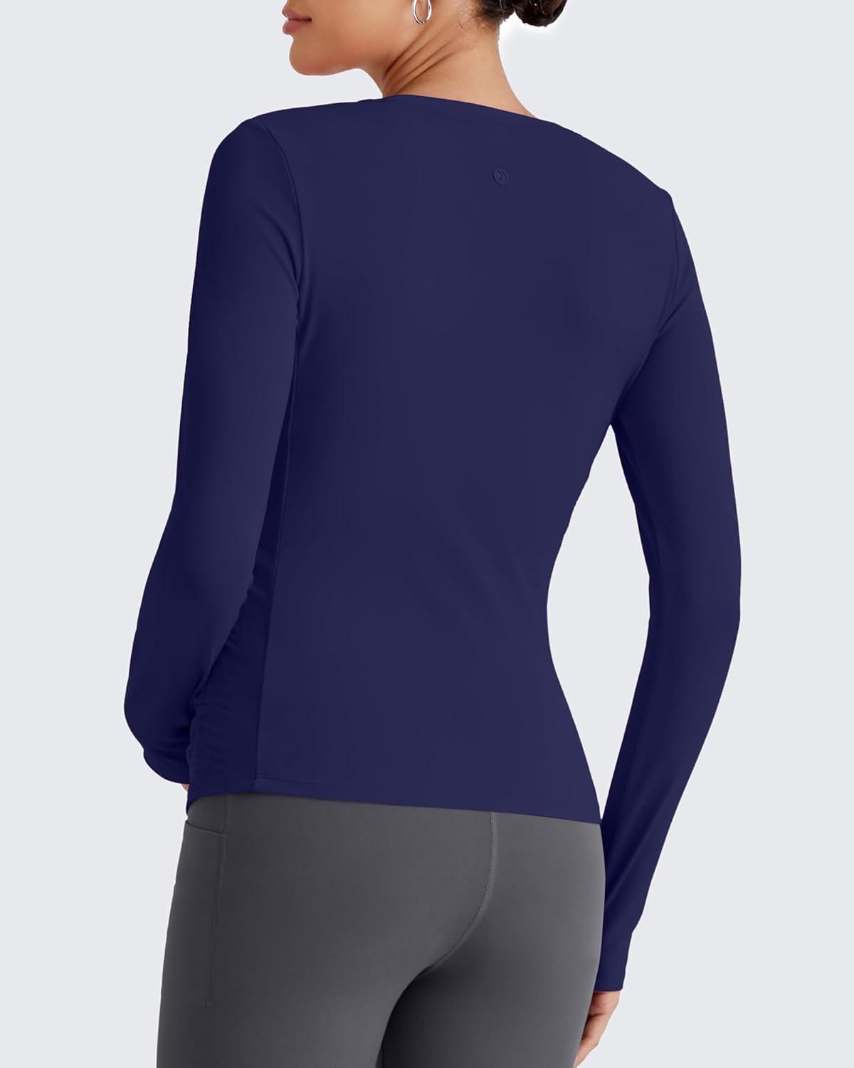 imageG4Free BareFeel Maternity Long Sleeve T Shirts Crewneck Ruches Pregnancy Workout Tops with Thumbholes Altheltic Yoga TeeRoyal Blue