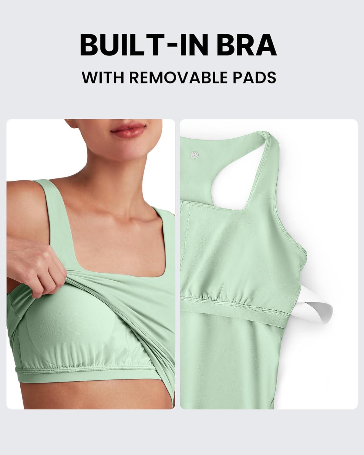 imageG4Free BareFeel Maternity Racerback Tank Tops with Built in Bra Ruched Sleeveless Square Neck Pregnancy Yoga Workout ShirtsBean Green