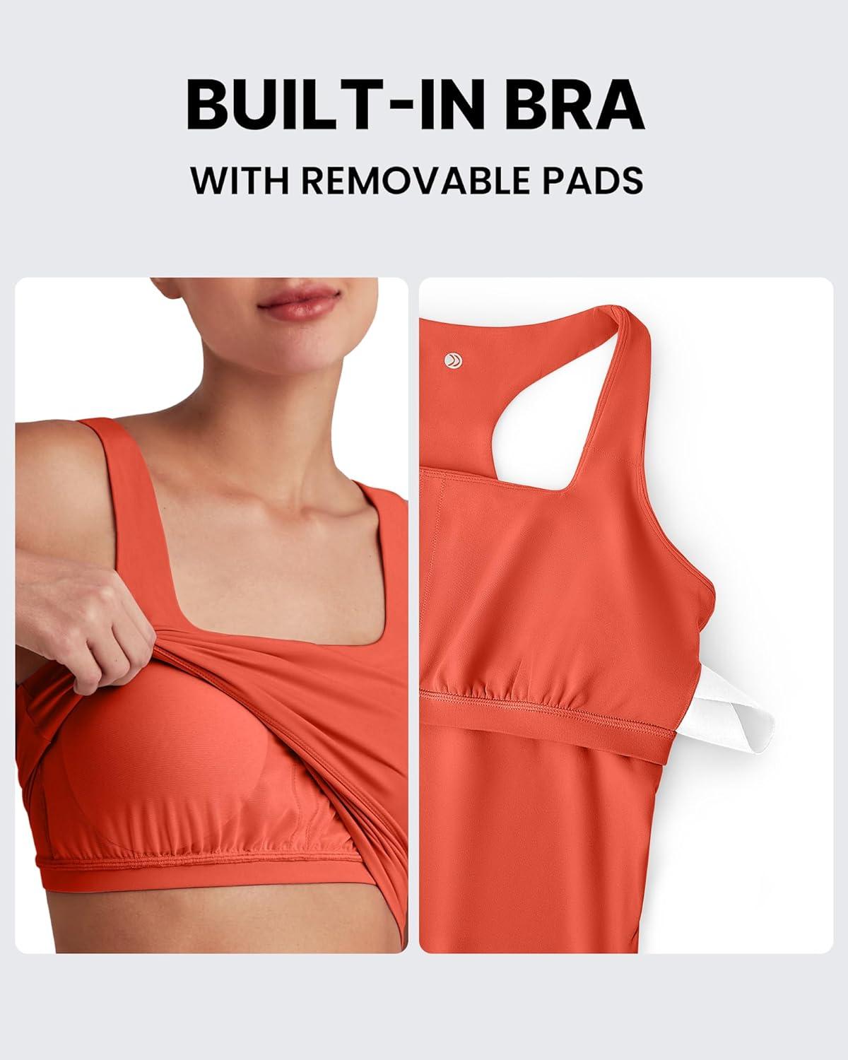 imageG4Free BareFeel Maternity Racerback Tank Tops with Built in Bra Ruched Sleeveless Square Neck Pregnancy Yoga Workout ShirtsRust Orange