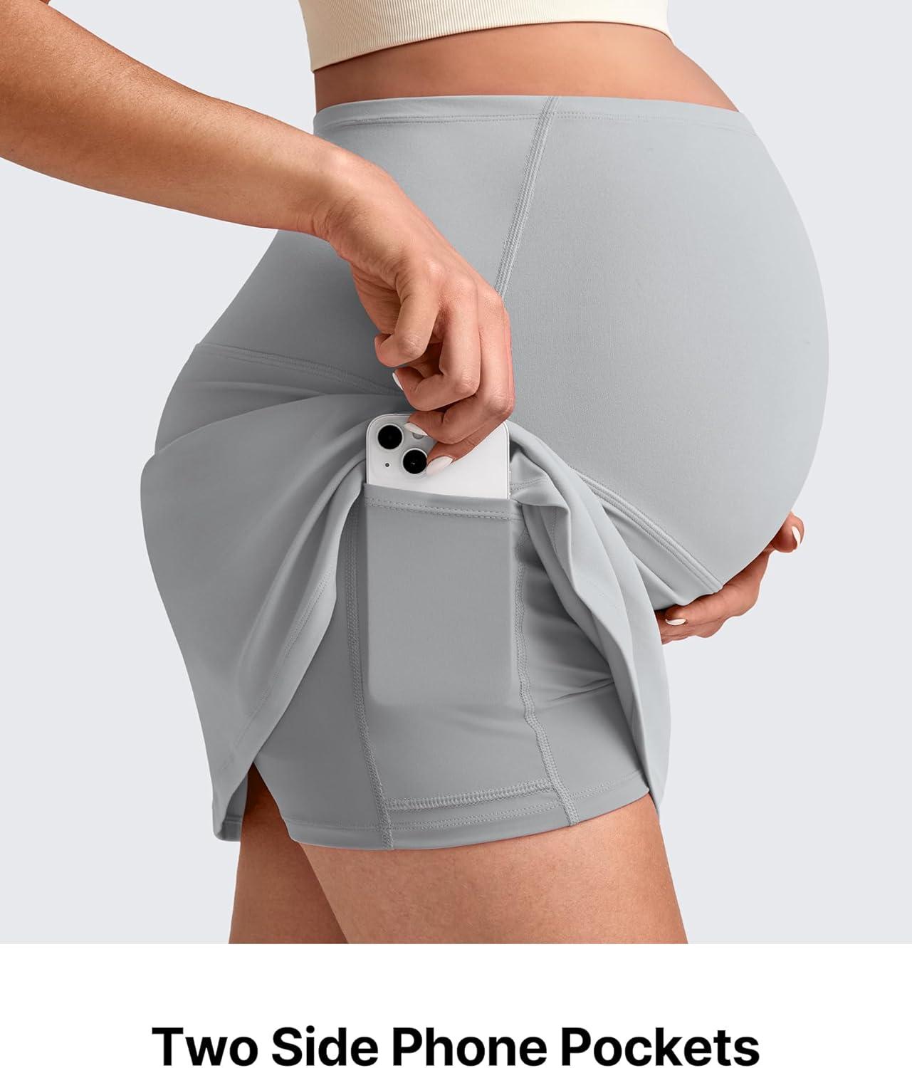 imageG4Free BareFeel Maternity Tennis Skirt with 2 Pockets Inner Shorts Over The Belly Stretchy Pregnancy Workout Skorts GolfGrey