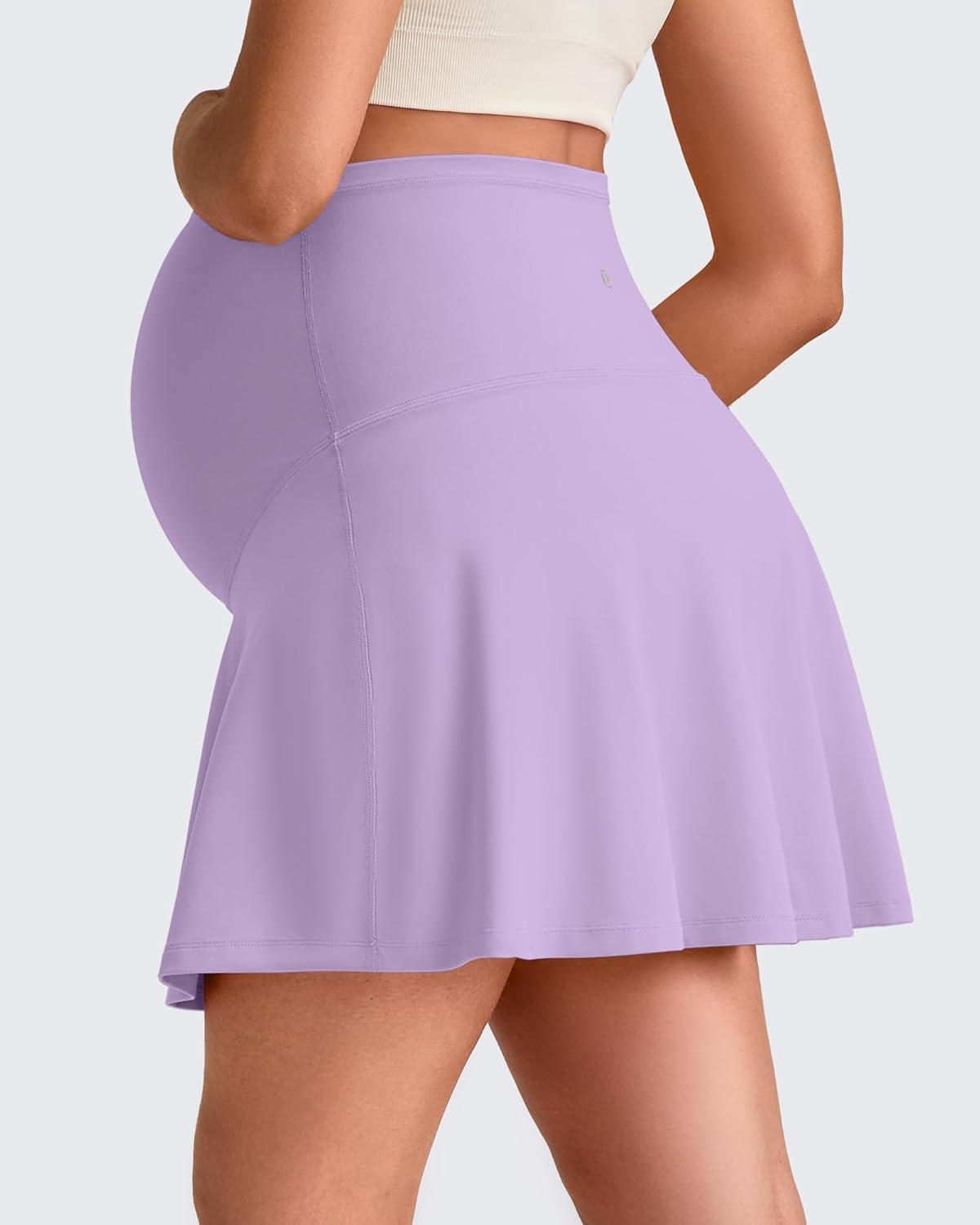 imageG4Free BareFeel Maternity Tennis Skirt with One Pocket Over The Belly Stretchy Pregnancy Workout Skorts Inner Shorts GolfLight Purple