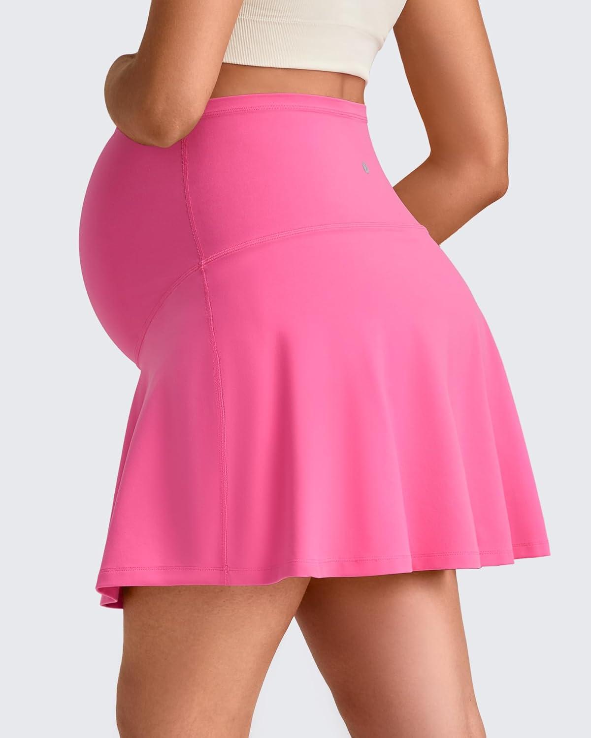 imageG4Free BareFeel Maternity Tennis Skirt with One Pocket Over The Belly Stretchy Pregnancy Workout Skorts Inner Shorts GolfRose Pink