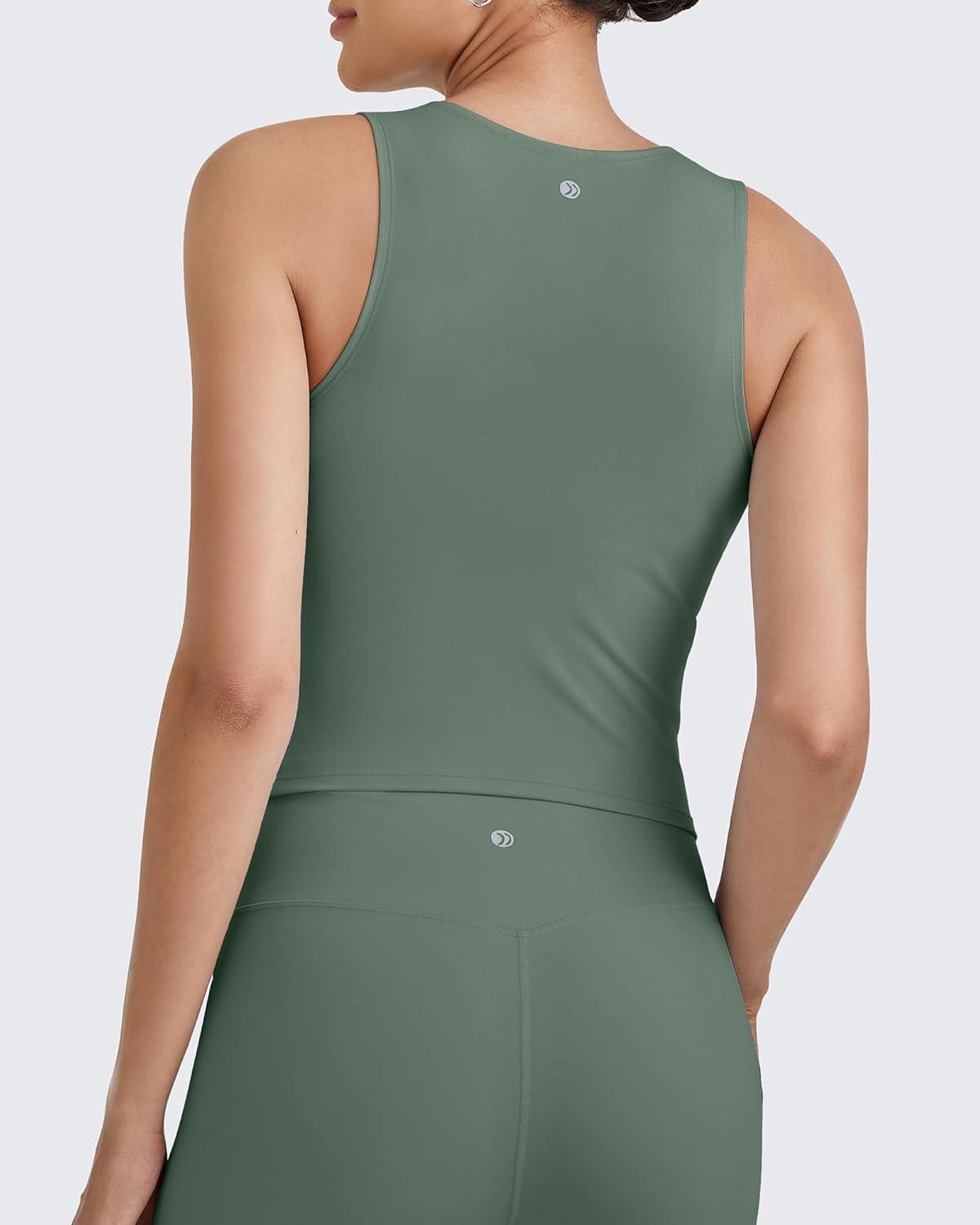 imageG4Free BareFeel Womens Cropped Tank Tops Half Zip Workout Athletic Shirts Sleeveless for Gym Tennis Slim FitGray Sage