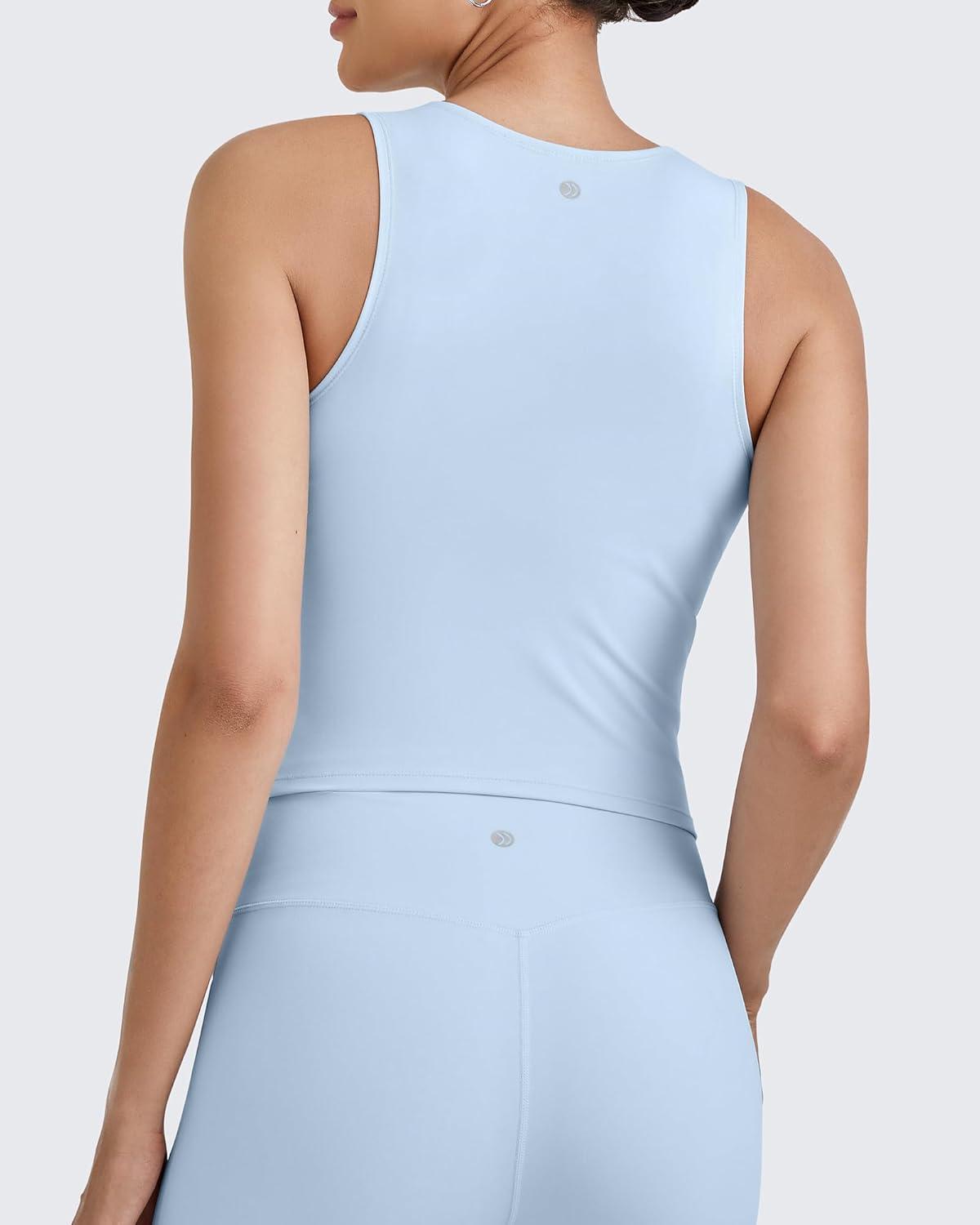 imageG4Free BareFeel Womens Cropped Tank Tops Half Zip Workout Athletic Shirts Sleeveless for Gym Tennis Slim FitLight Denim