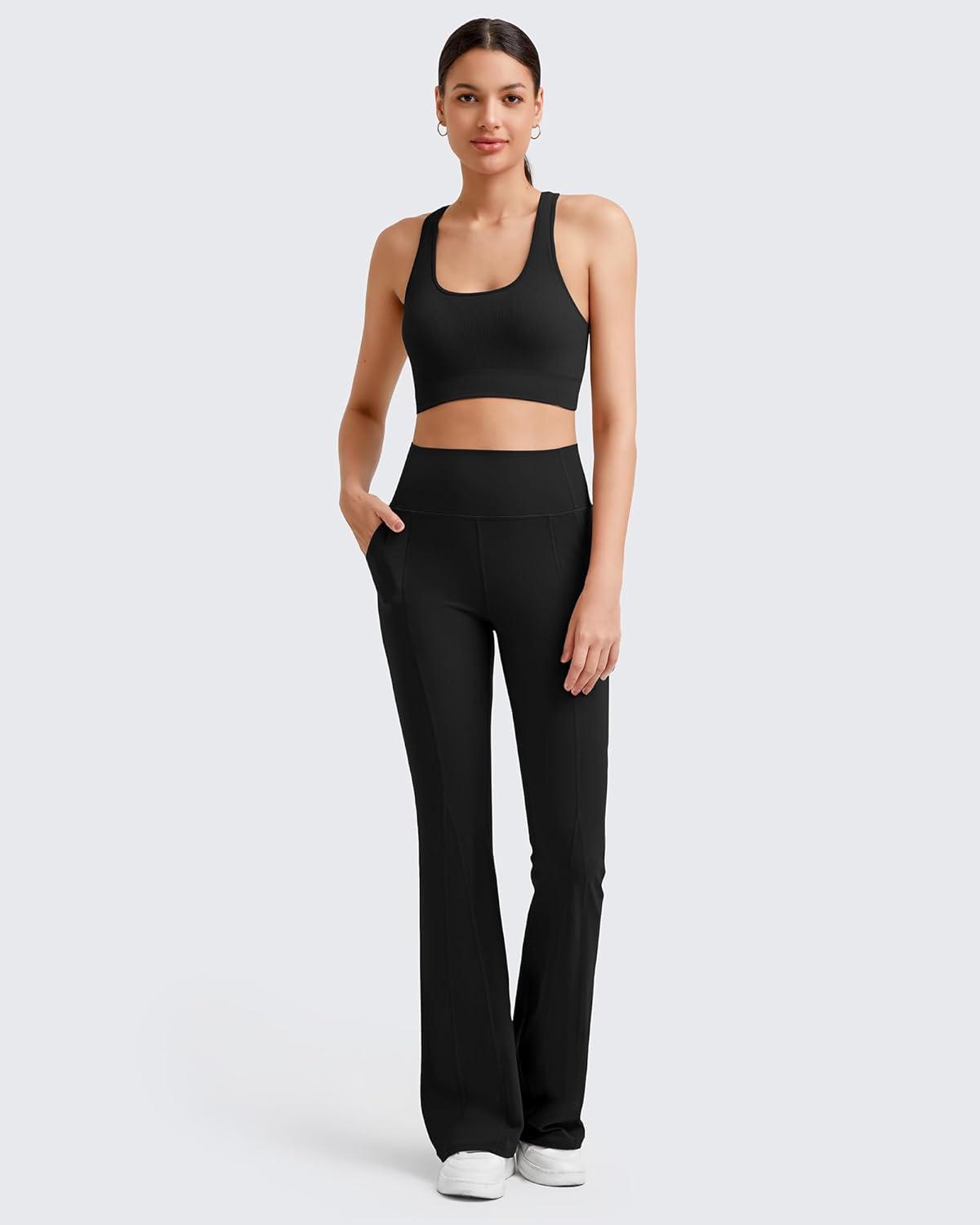 imageG4Free BareFeel Yoga Pants Women High Waisted Flared Leggings with Pockets Soft Casual Flare Pants 29quot31quot33quotBlack